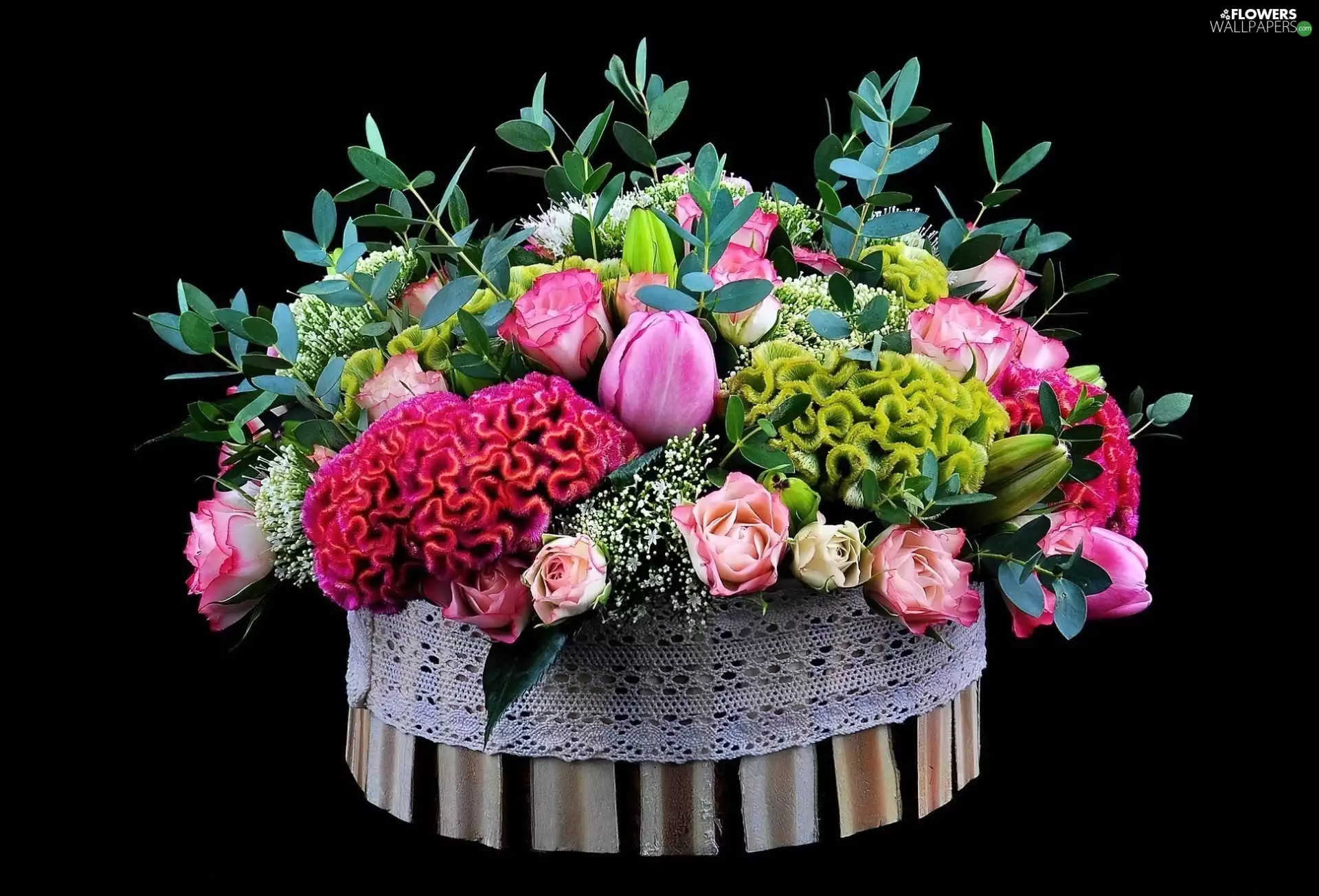 box, Colorful, flowers, bouquet