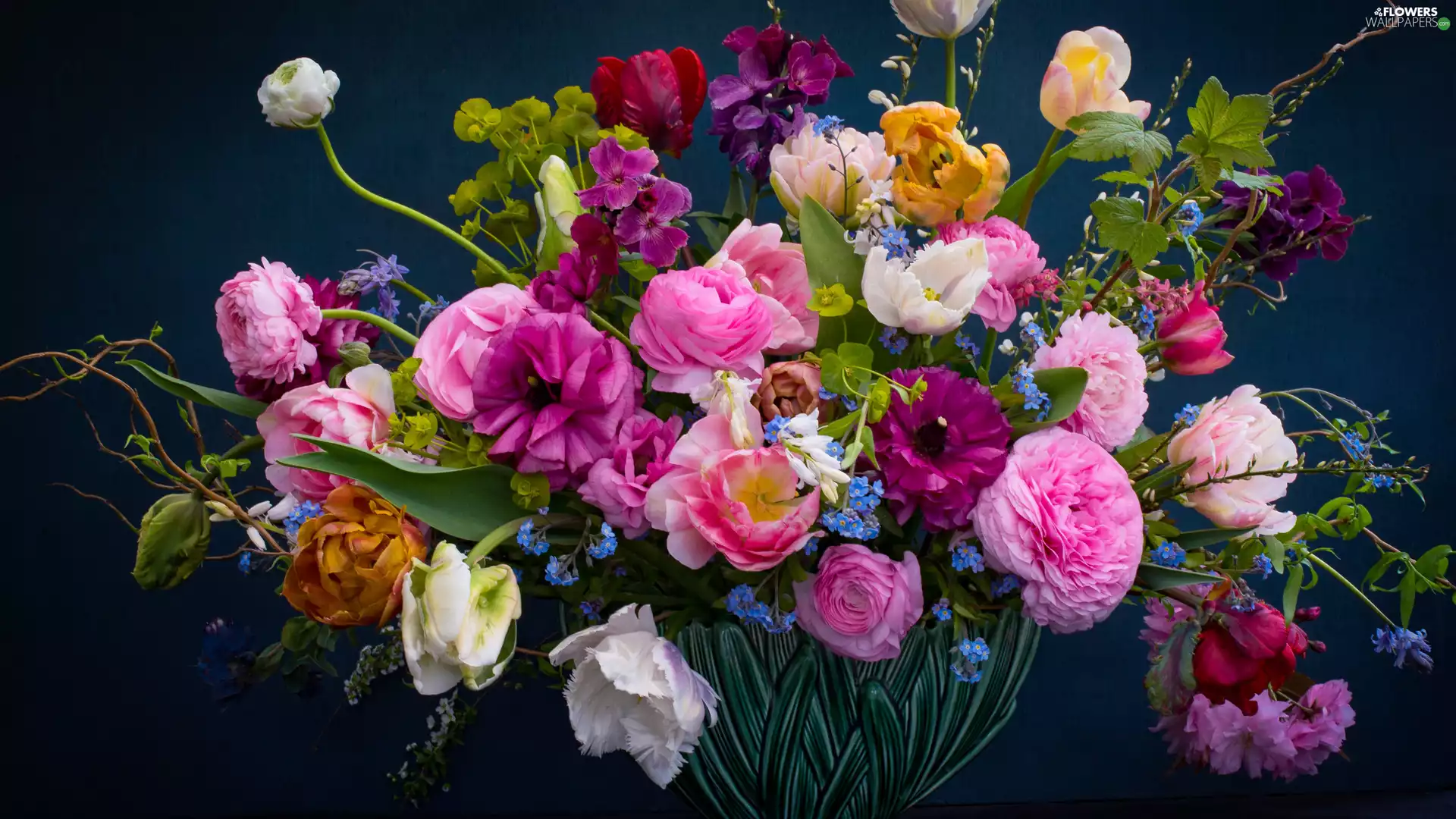 color, bouquet, Vase, Flowers