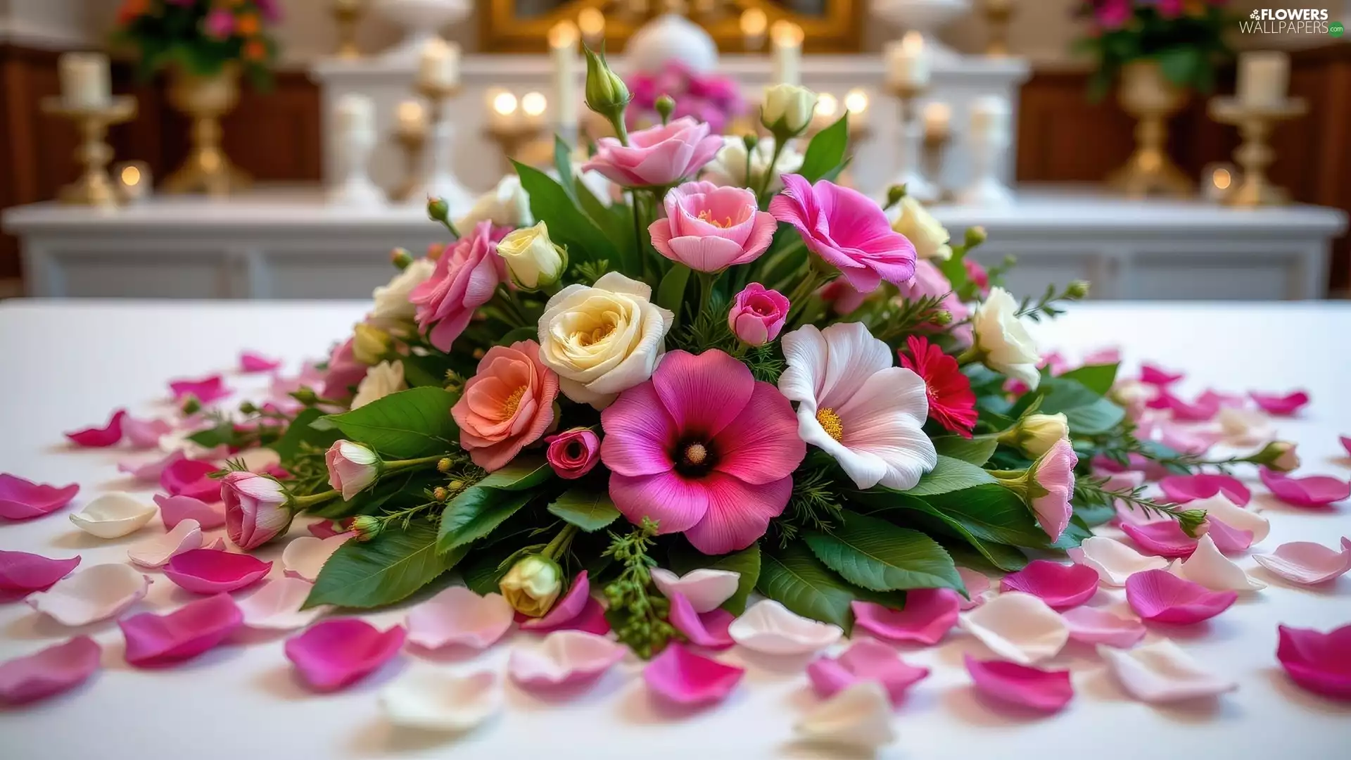 White, color, flakes, Flowers, bouquet, Pink, flowers