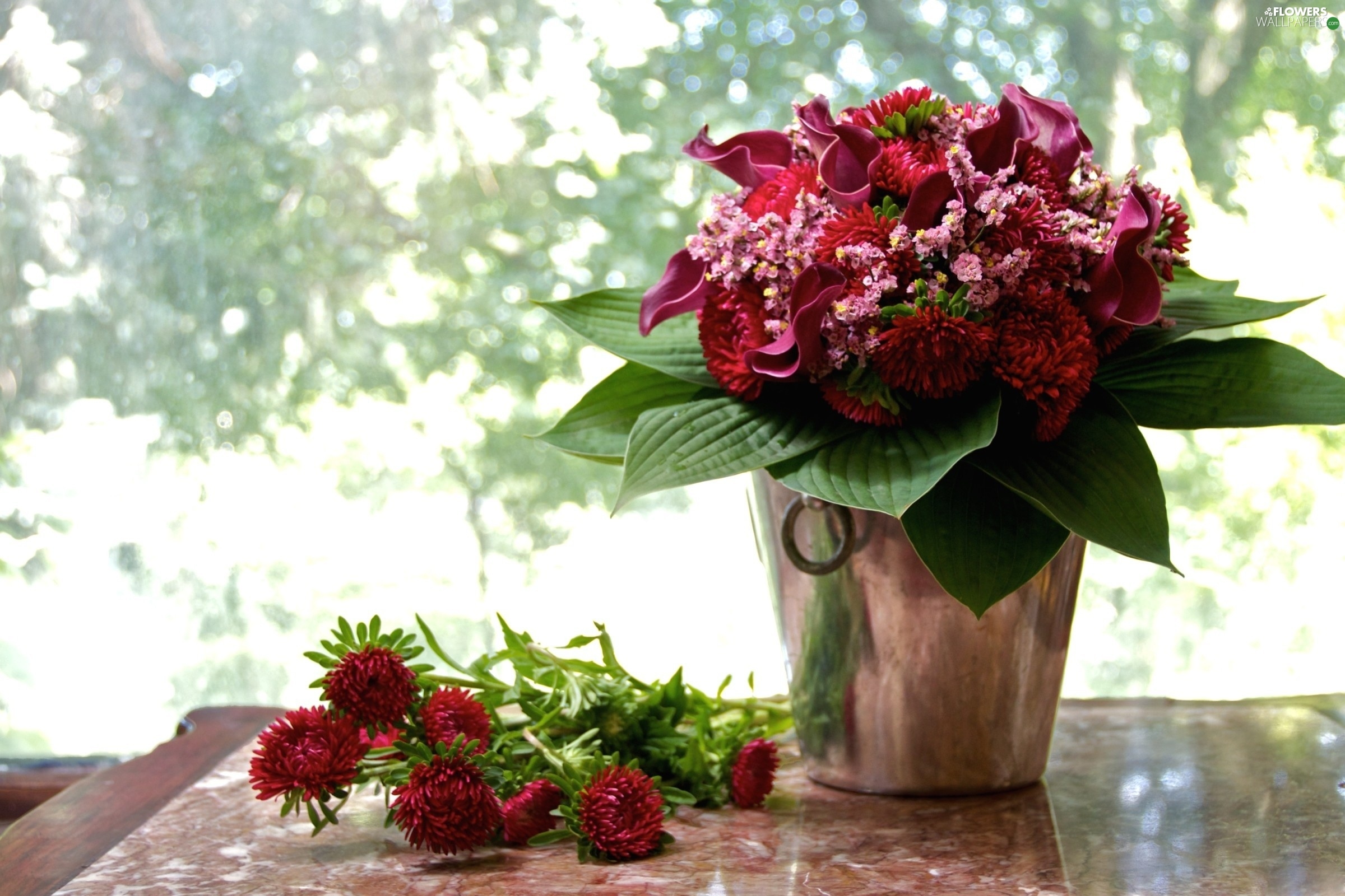 flowers, bouquet, maroon