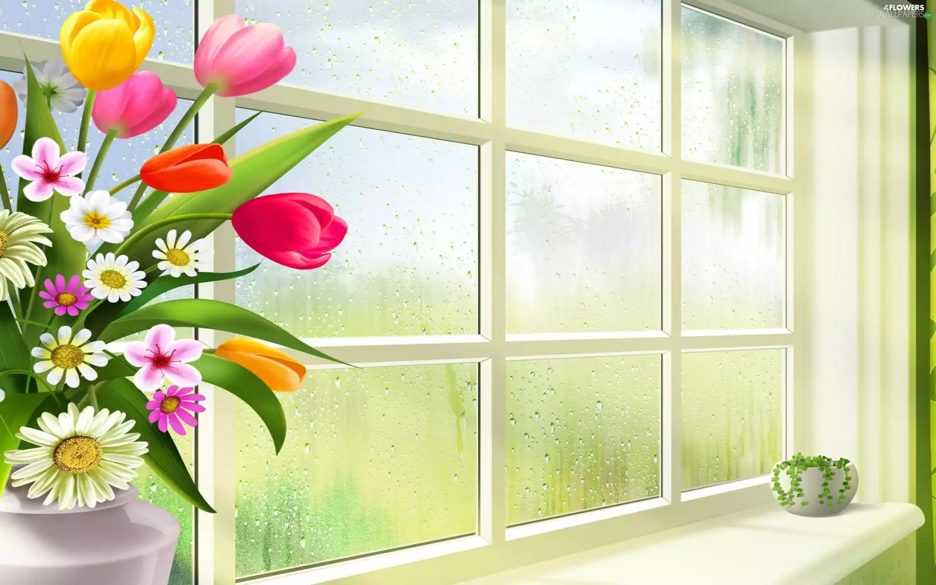 Green, bouquet, parapet, 2D Graphics, The herb, flowers