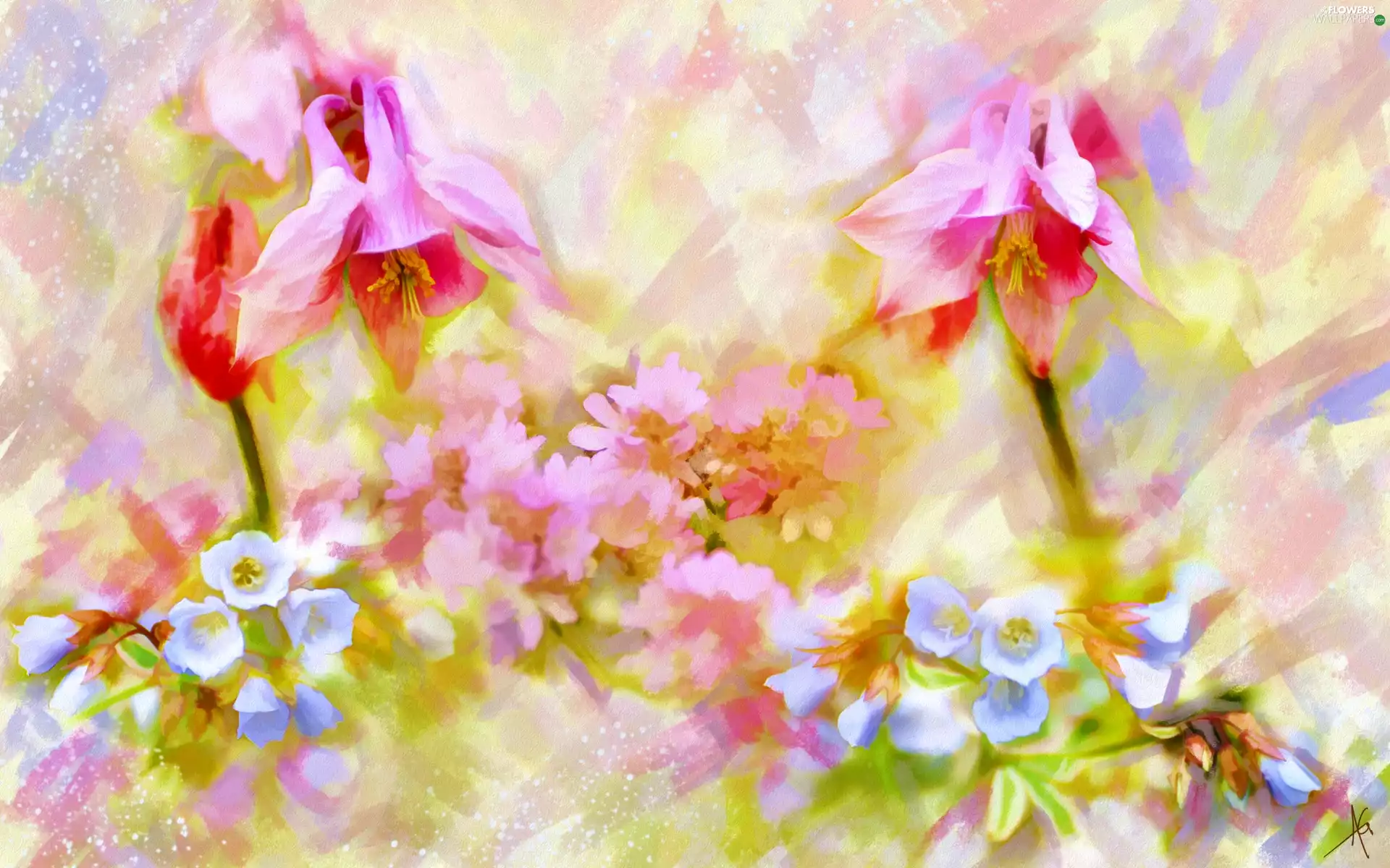 columbine, Flowers, Alberto Guillen, watercolor, picture