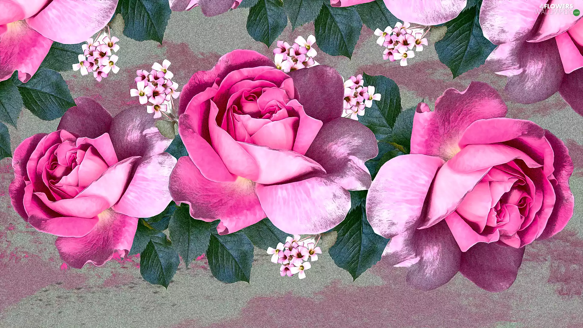 Pink, roses, 2D, Flowers