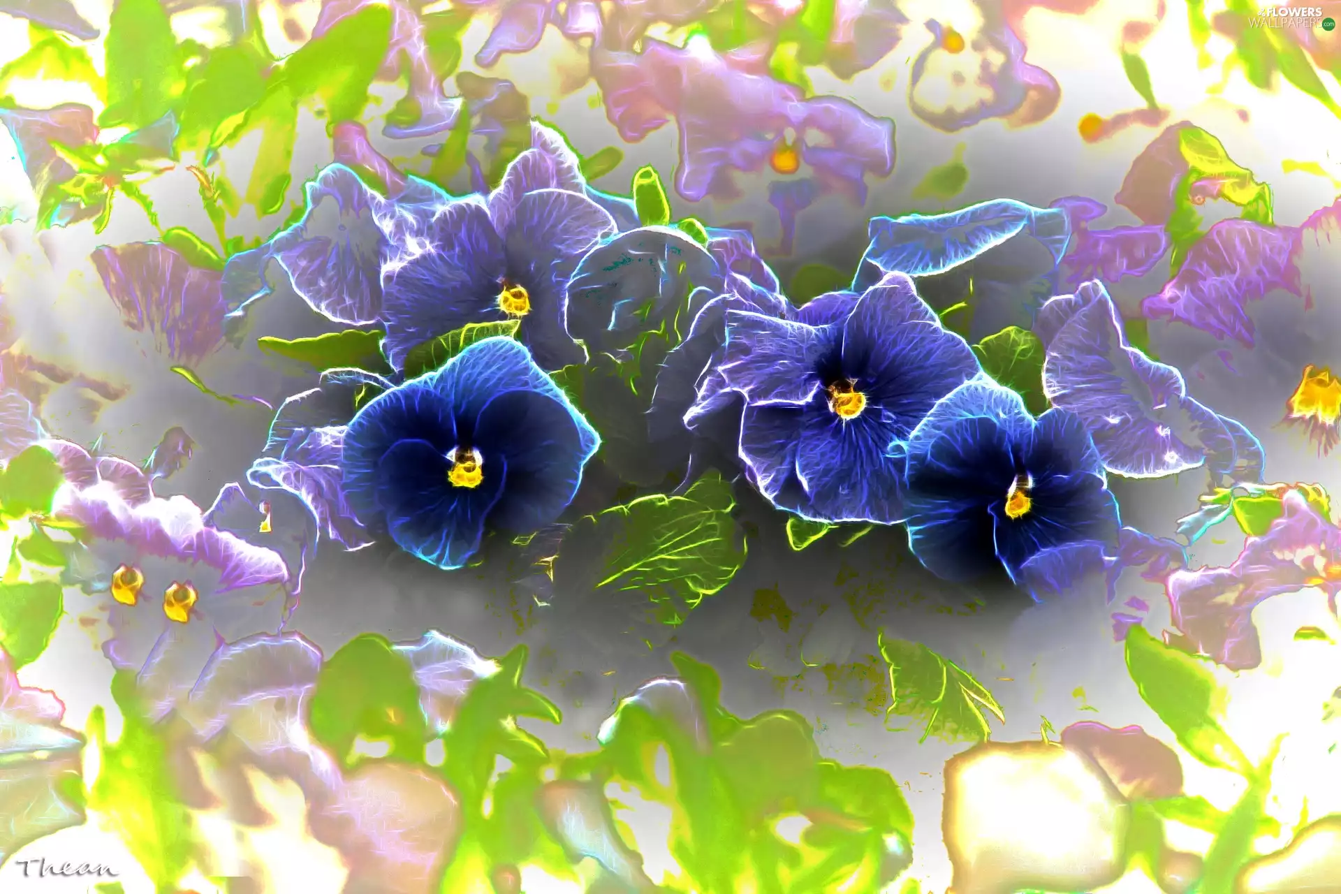 Fractalius, Blue, pansies