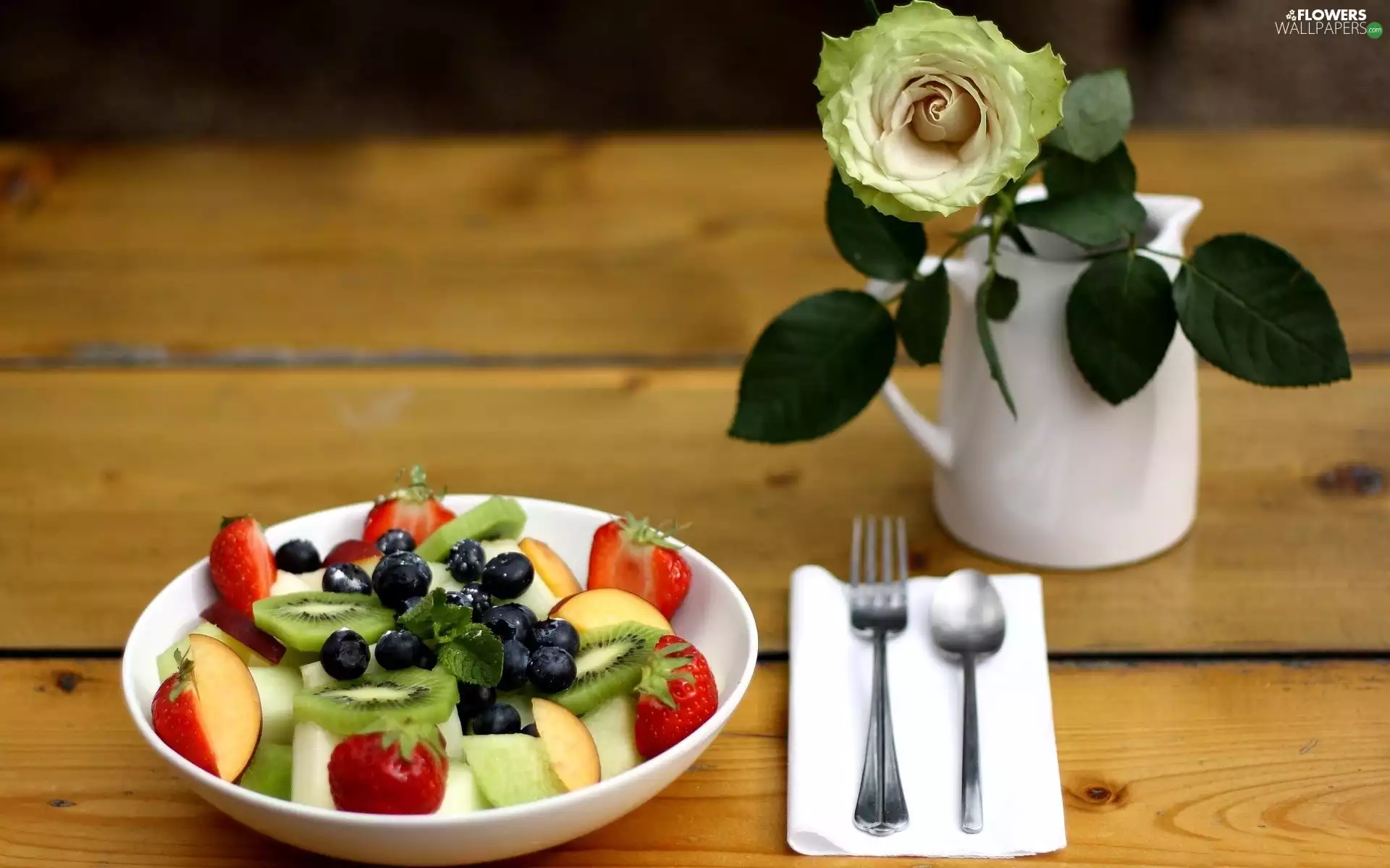 rose, salad, fruit, bowl