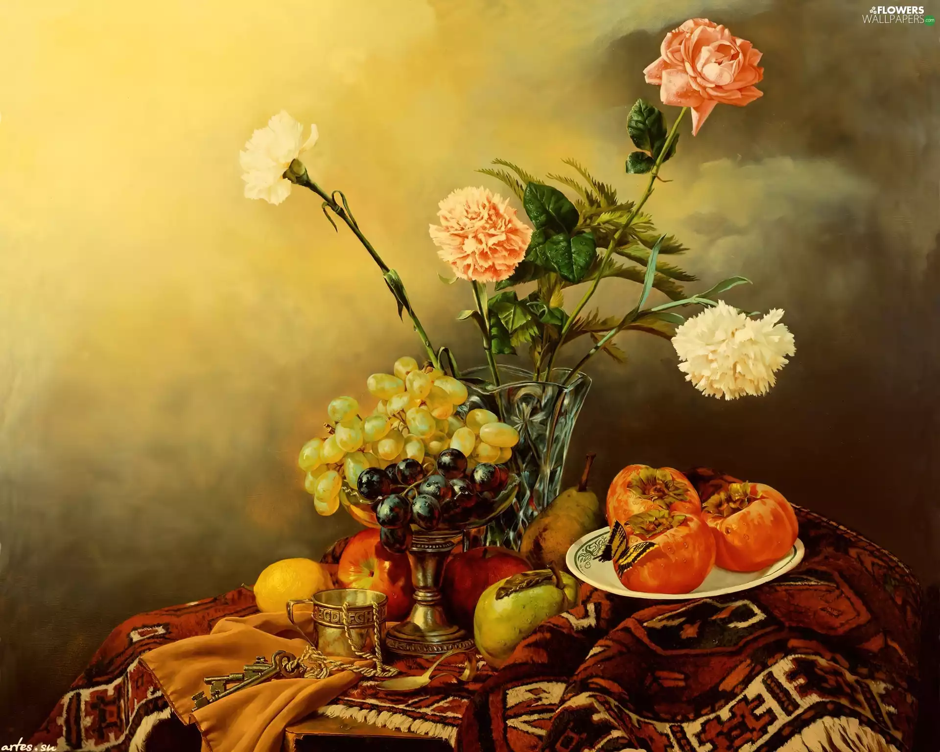 ##, Alexei Antonov, Fruits, picture, vase, cloves