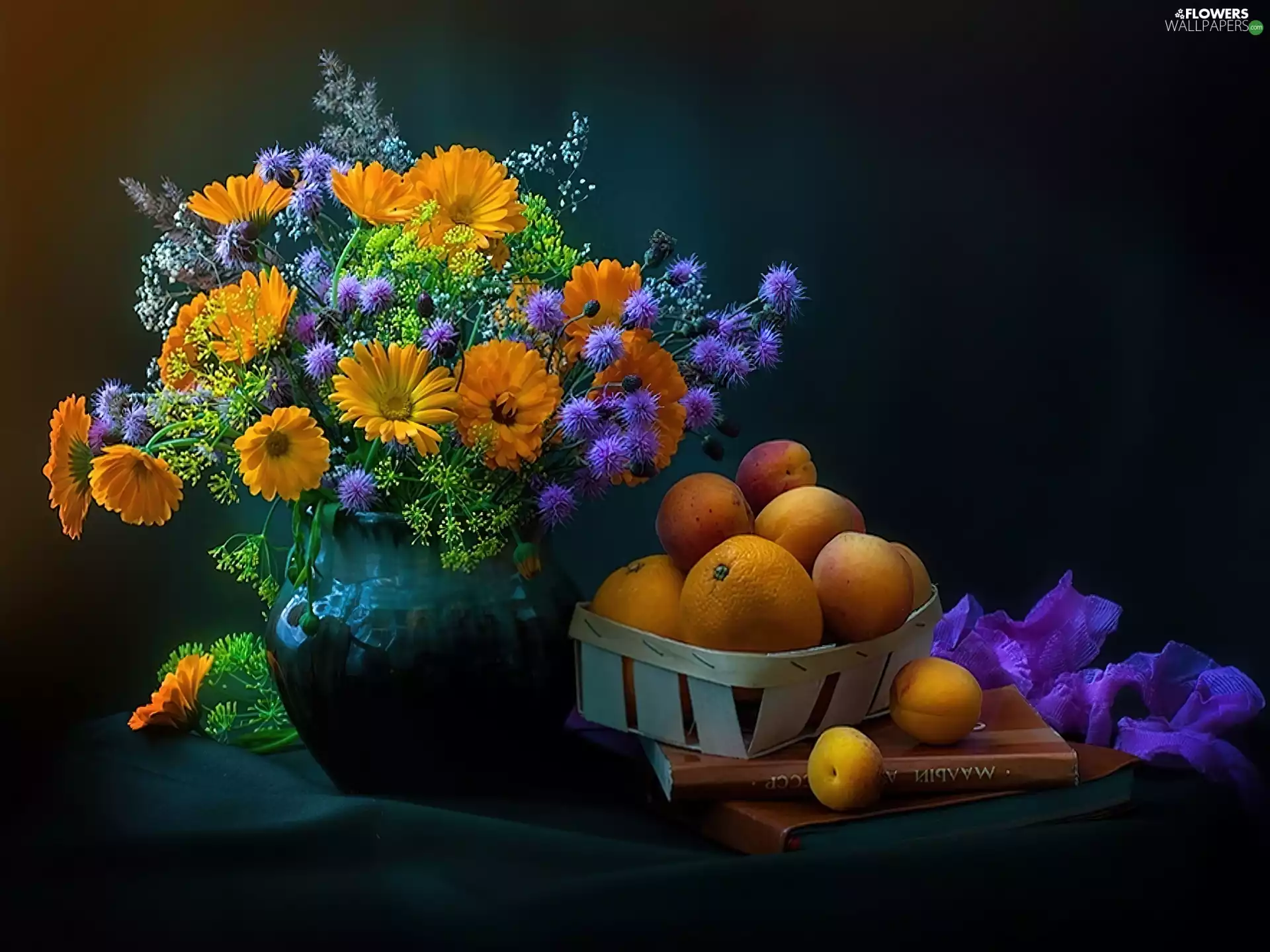 Fruits, Vase, Flowers