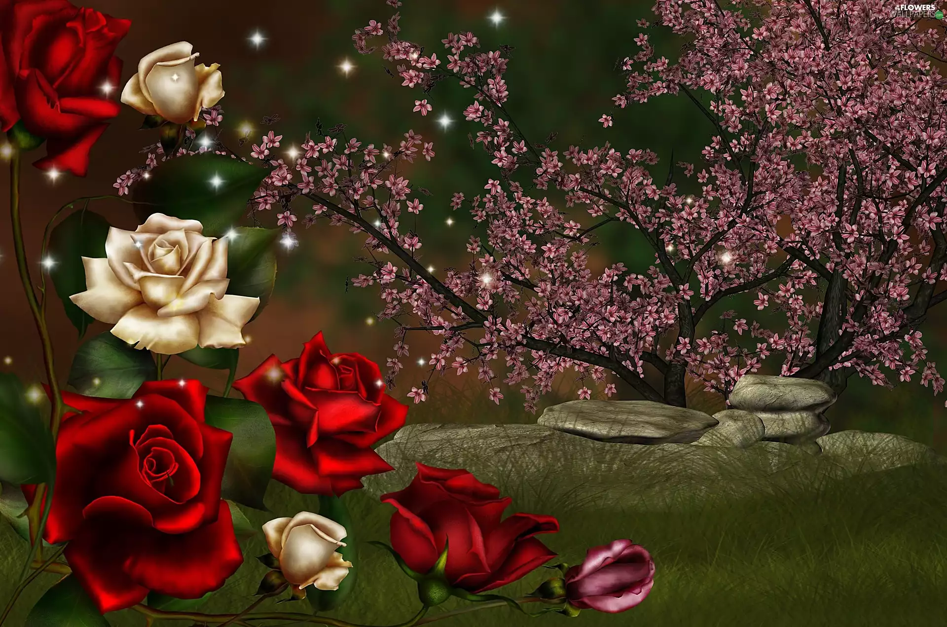 roses, graphics, 3D, Garden