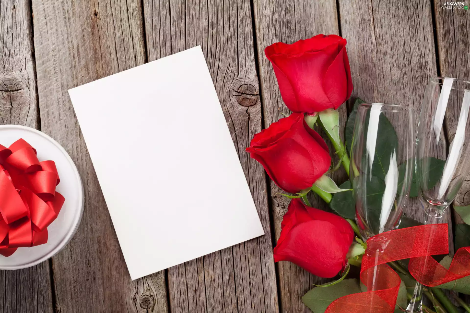 roses, card, bow, glasses