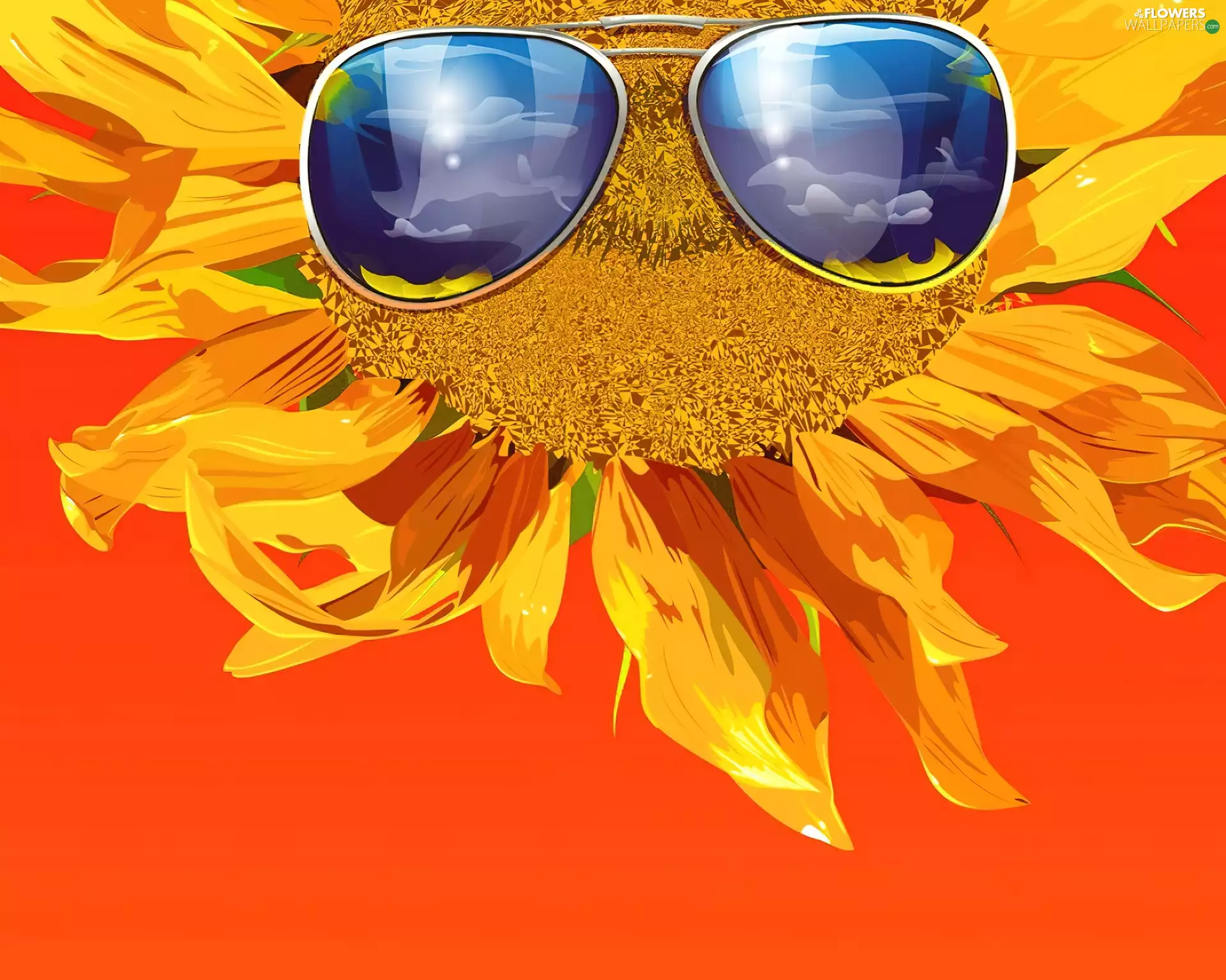 Sunflower, graphics, Computer, Glasses