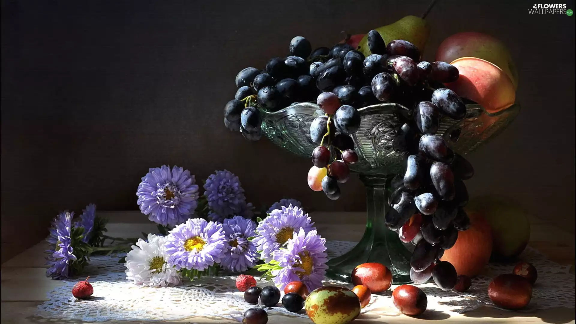 apples, Fruits, Astra, composition, truck concrete mixer, Grapes