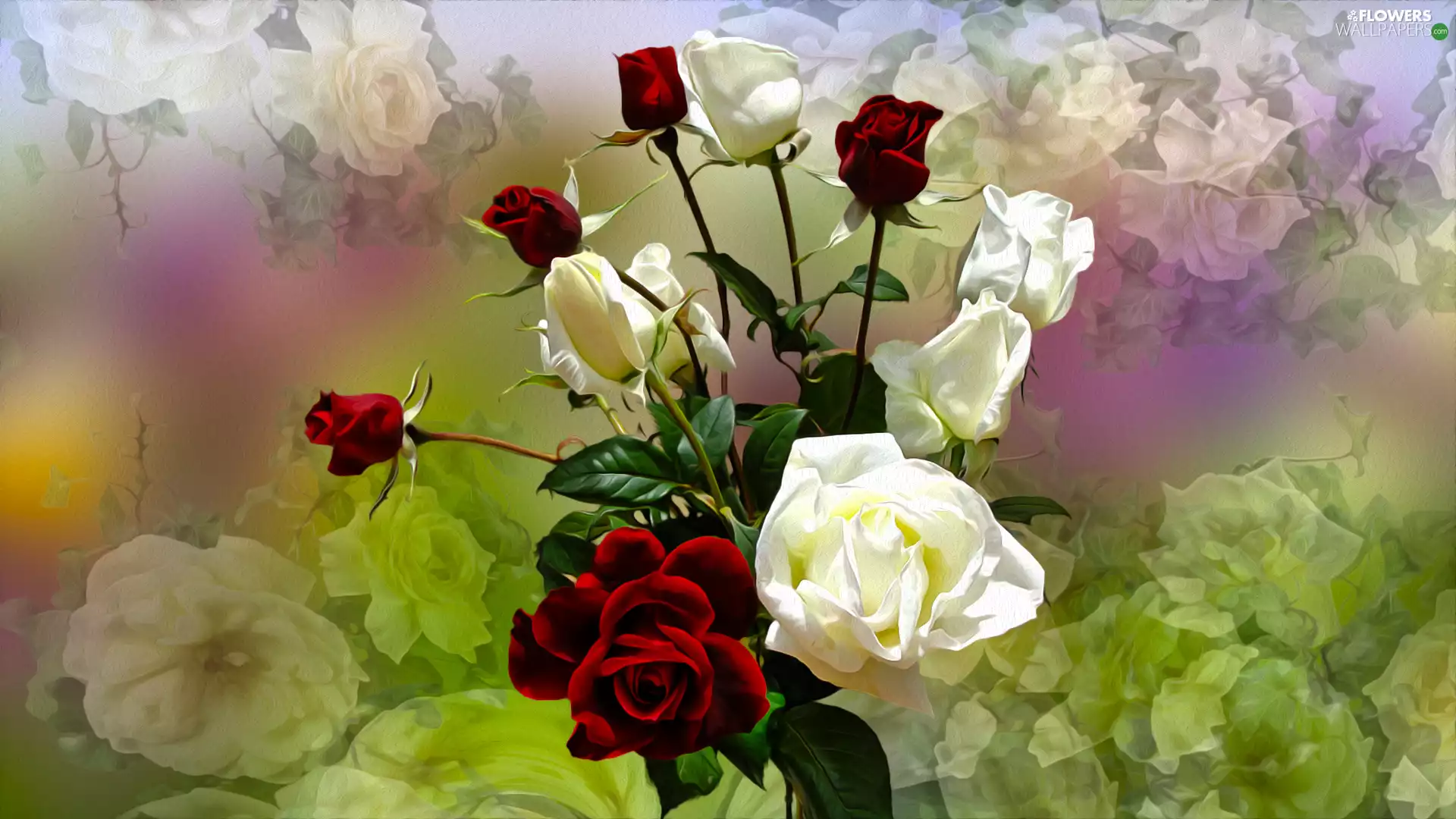 graphics, roses, bouquet