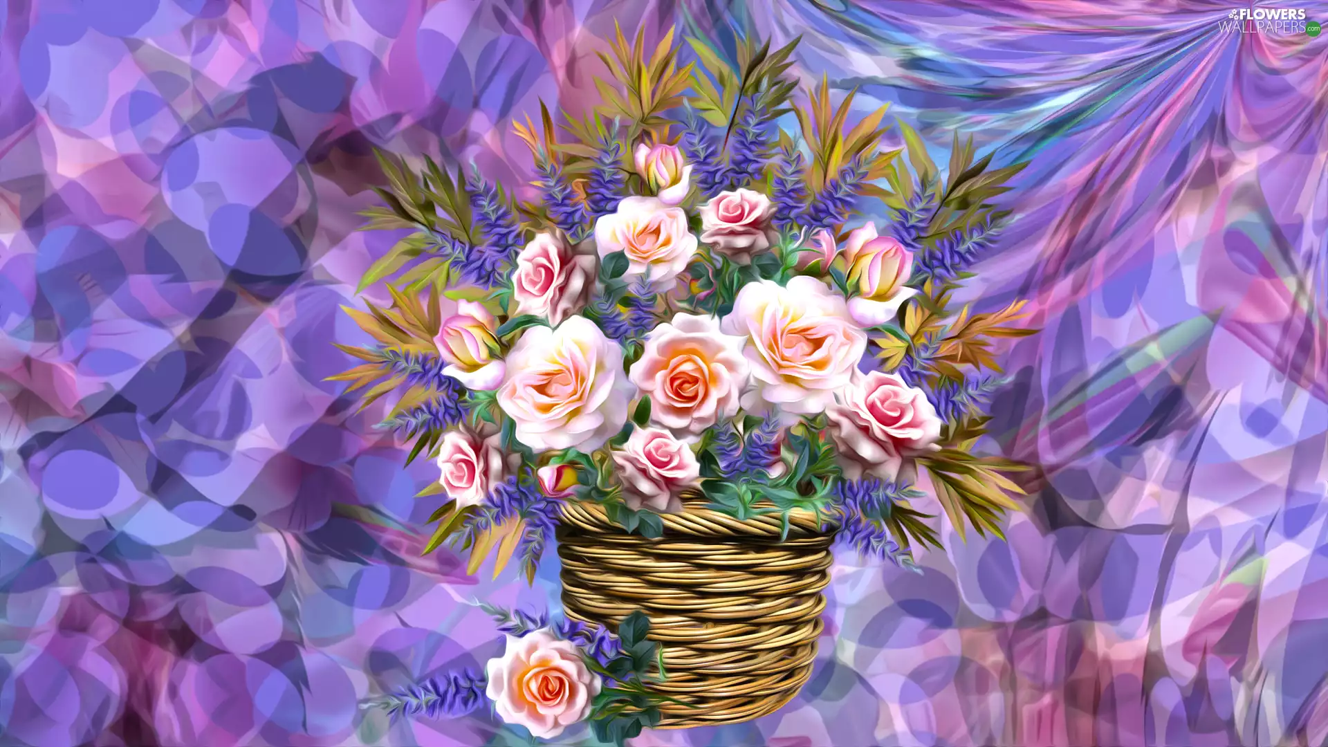 basket, graphics, roses, bouquet, Flowers