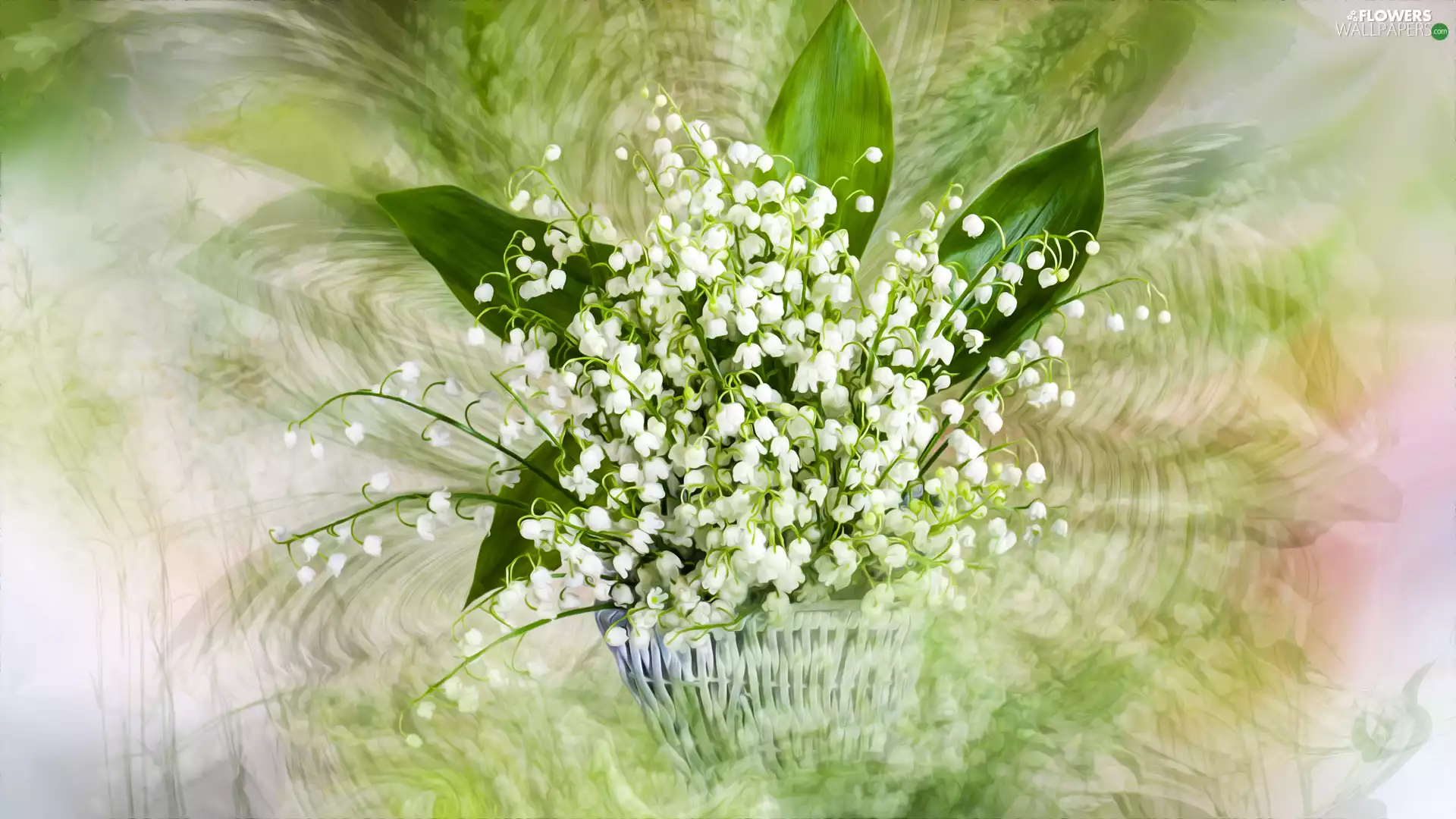 lily of the Valley, basket, Flowers, bouquet, graphics