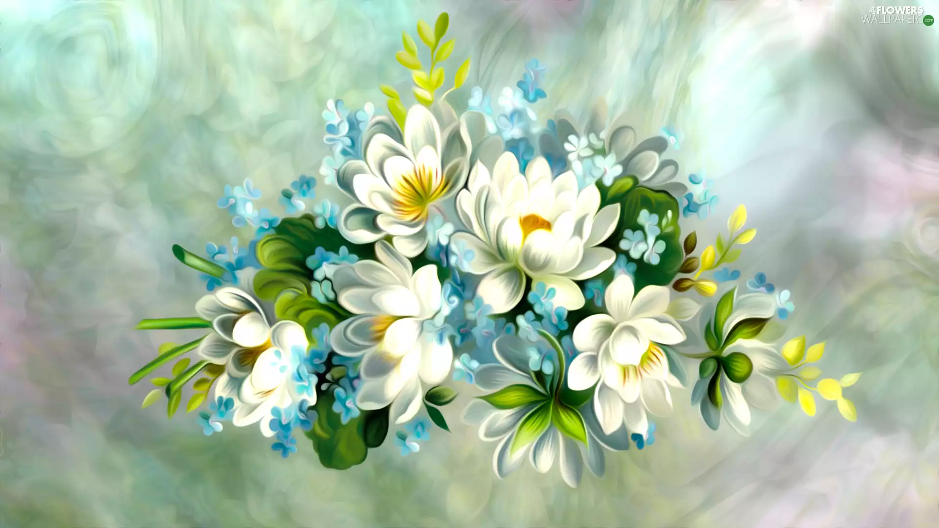 bouquet, graphics, White, Flowers, Blue