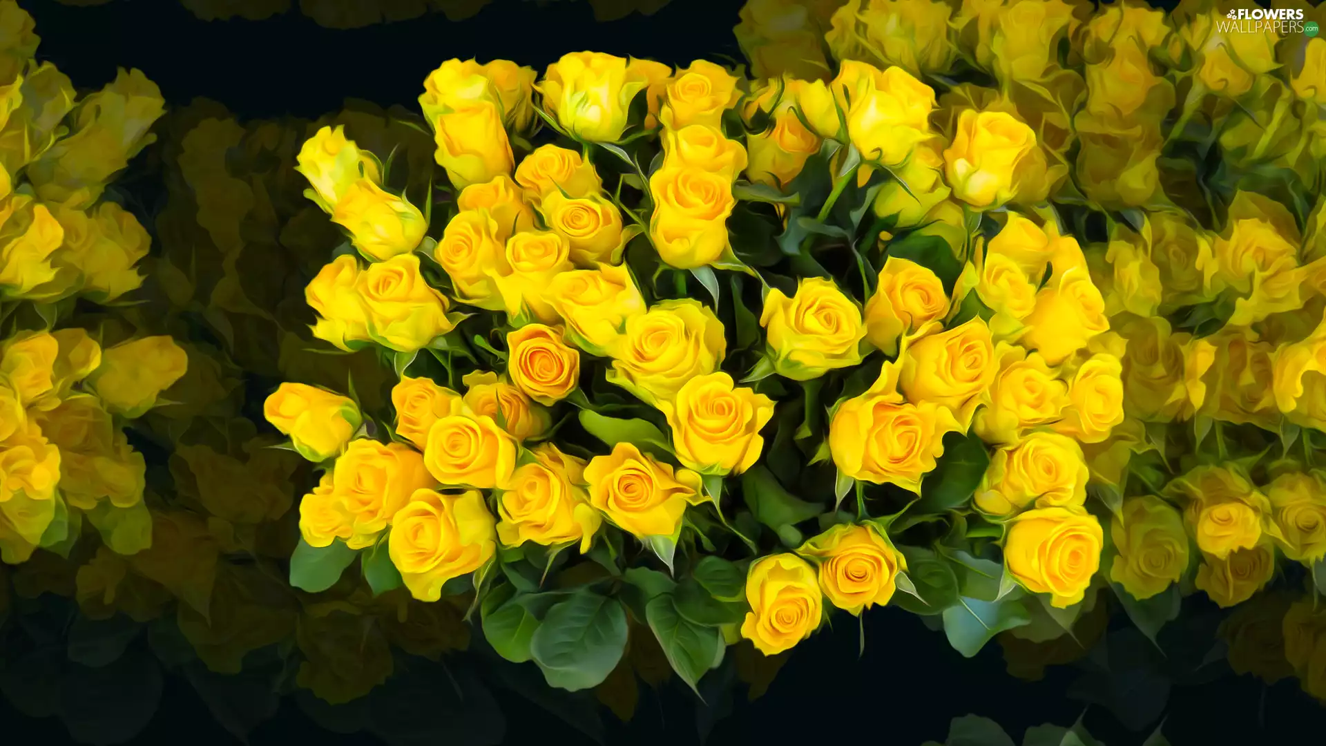 bouquet, graphics, Yellow, roses, Flowers