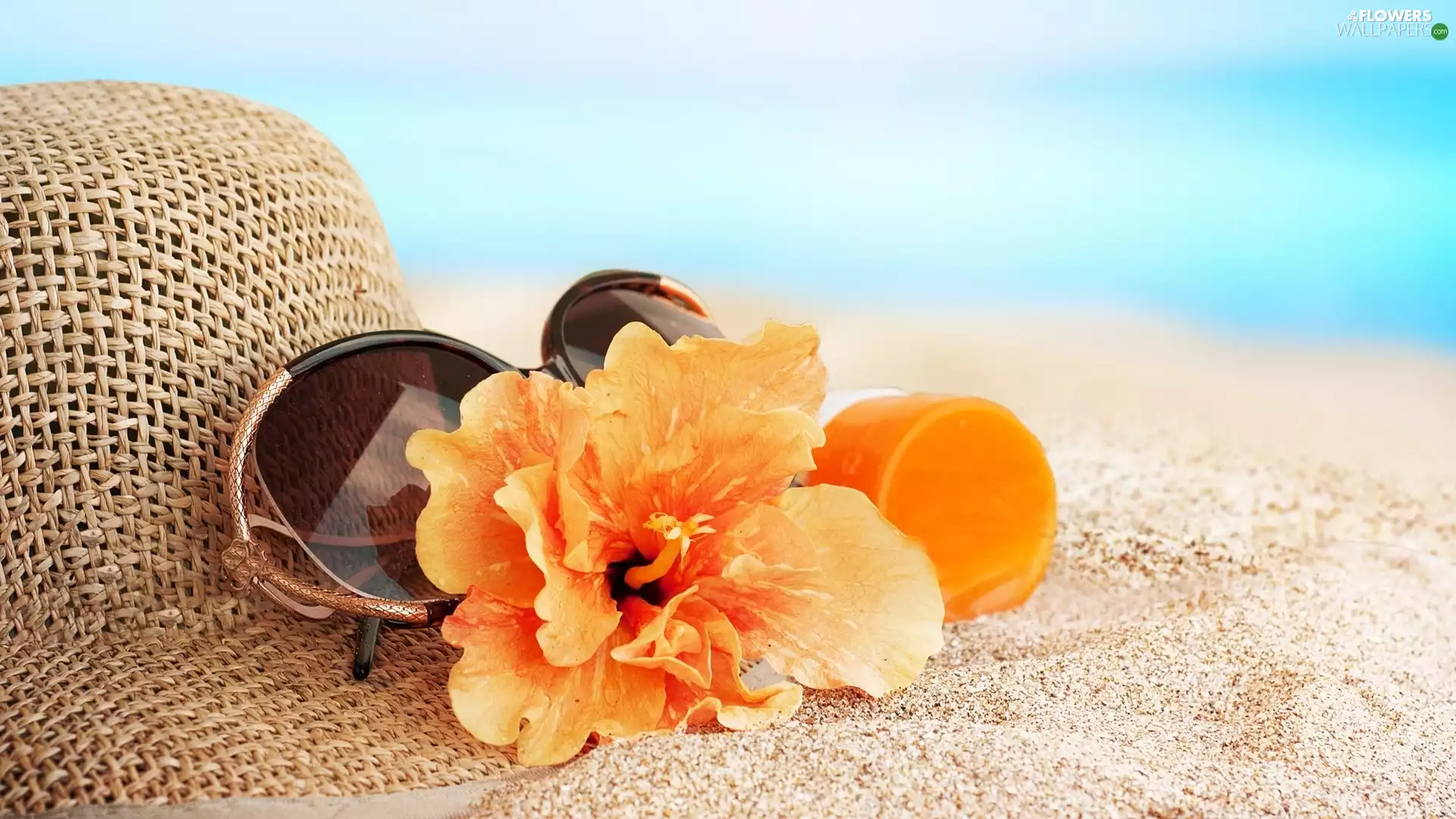 Beaches, Glasses, hibiskus, Hat