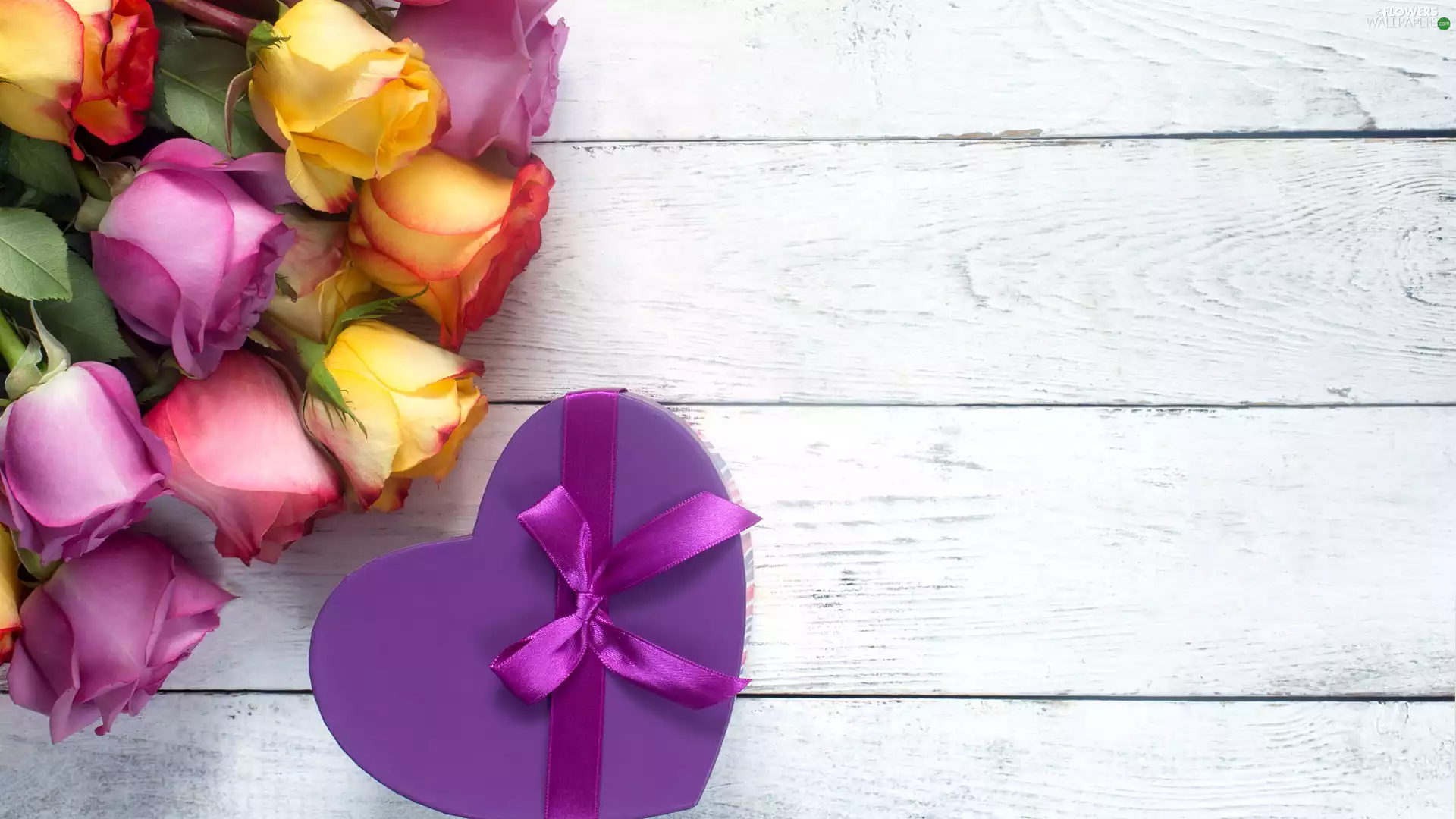 Present, purple, boarding, Box, ribbon, roses, color, Heart