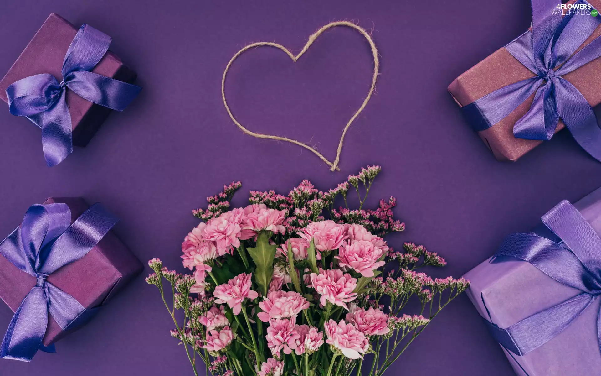 gifts, Heart, Chrysanthemums, bouquet, Flowers