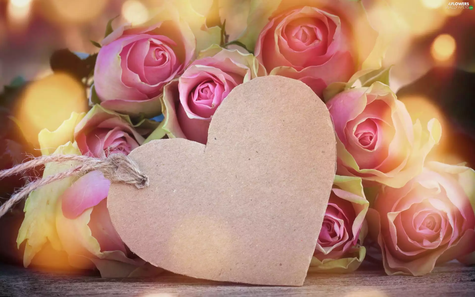 Heart, roses, Flowers