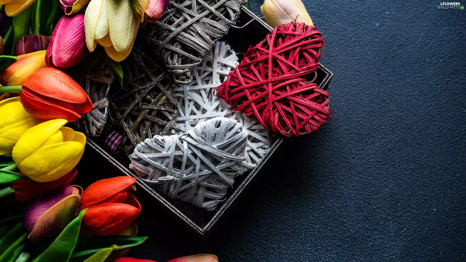 Tulips, Flowers, decorative, hearts, Box, Artificial