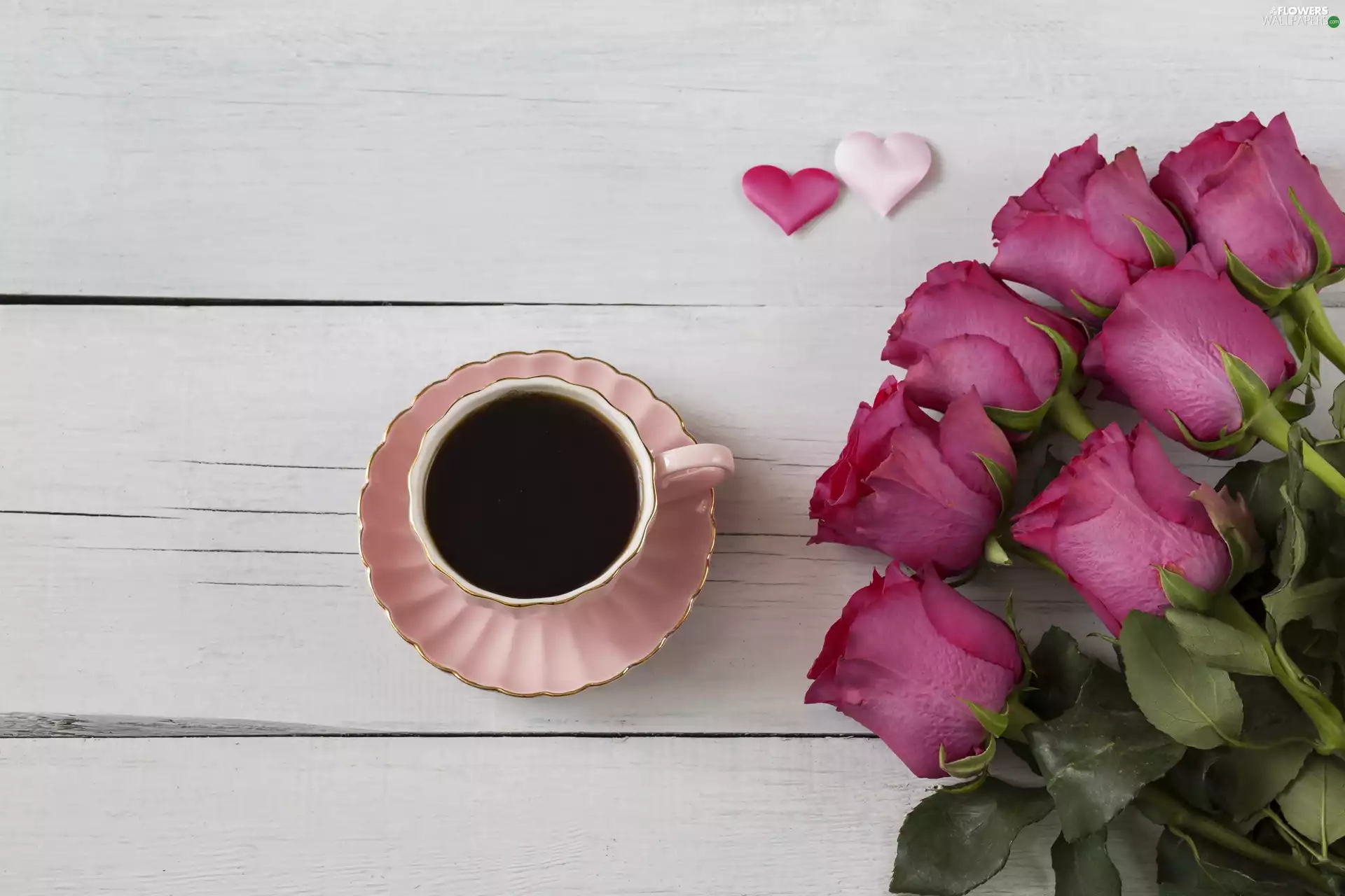 roses, hearts, Pink, cup, coffee