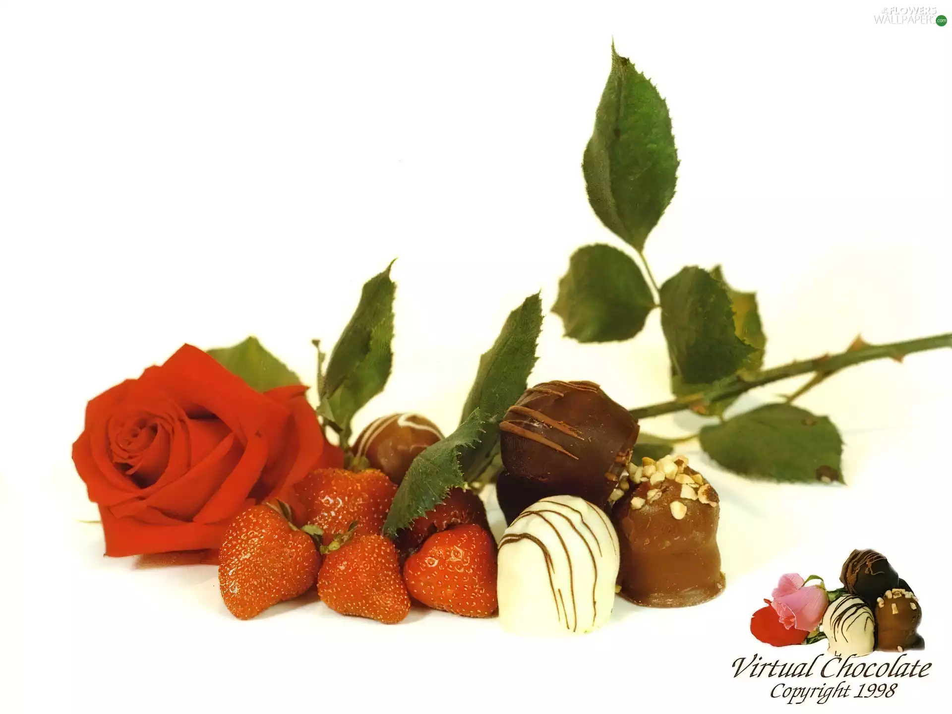 red hot, strawberries, pralines, rose