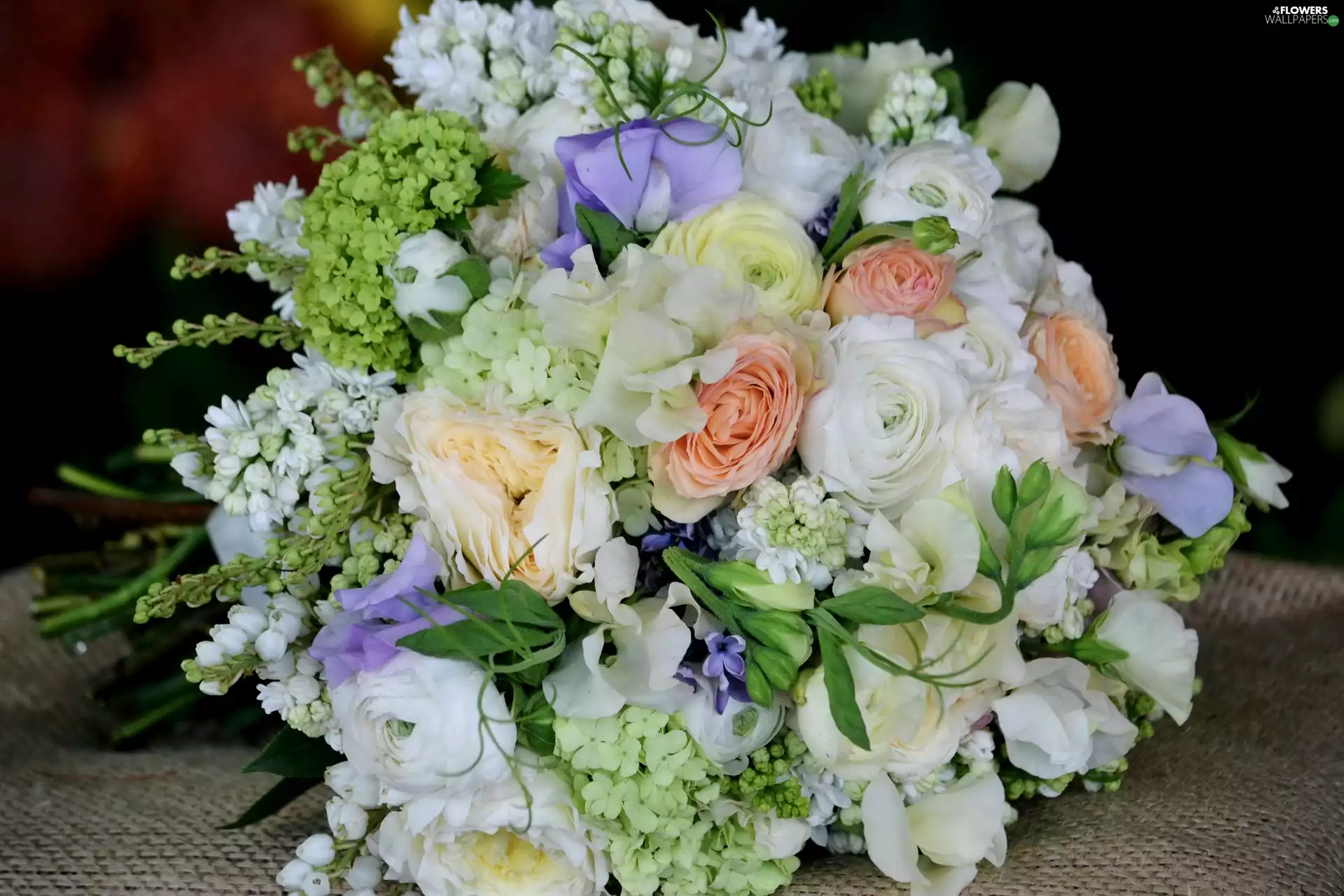 hydrangeas, roses, buttercup