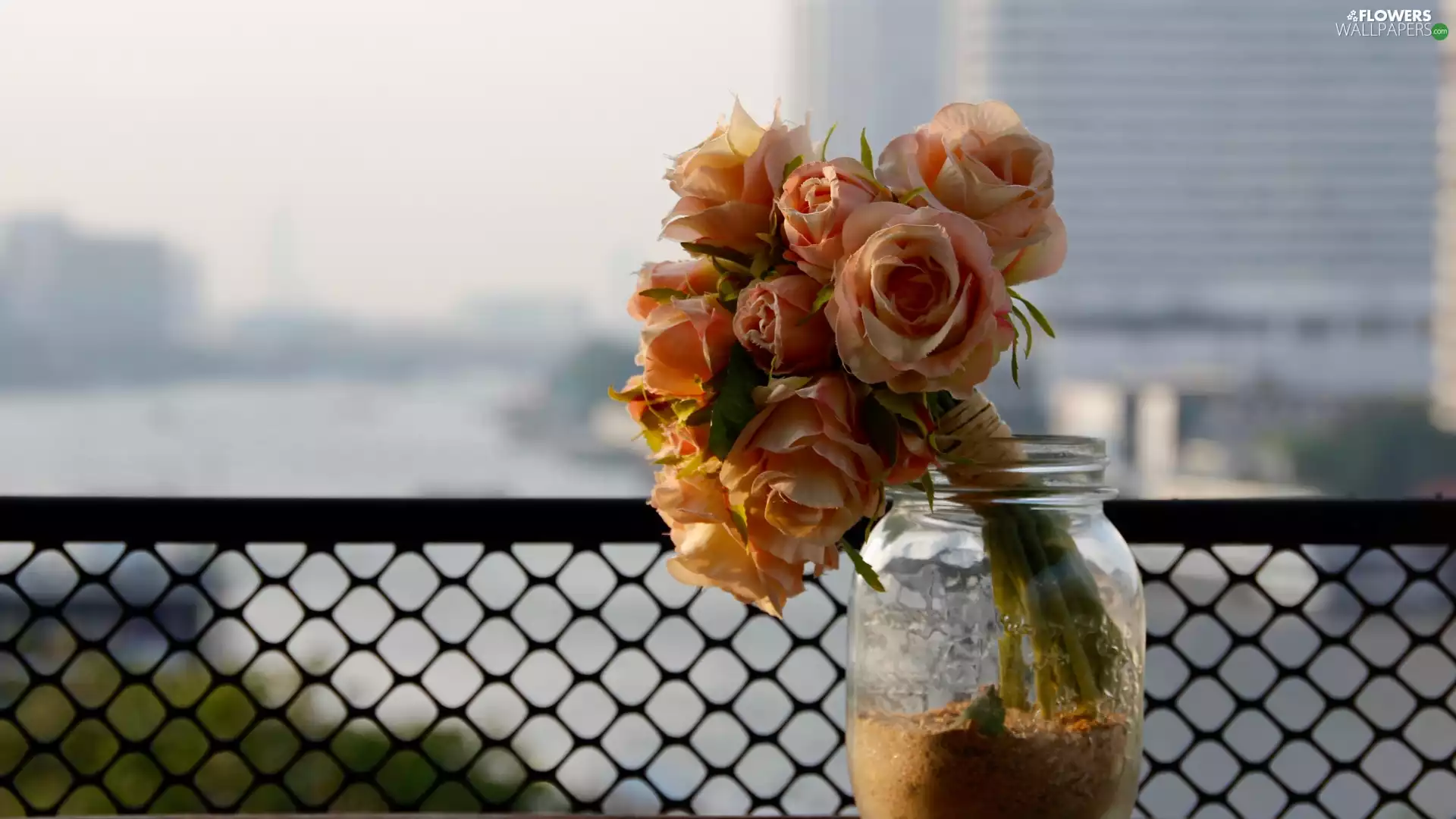 jar, roses, bouquet