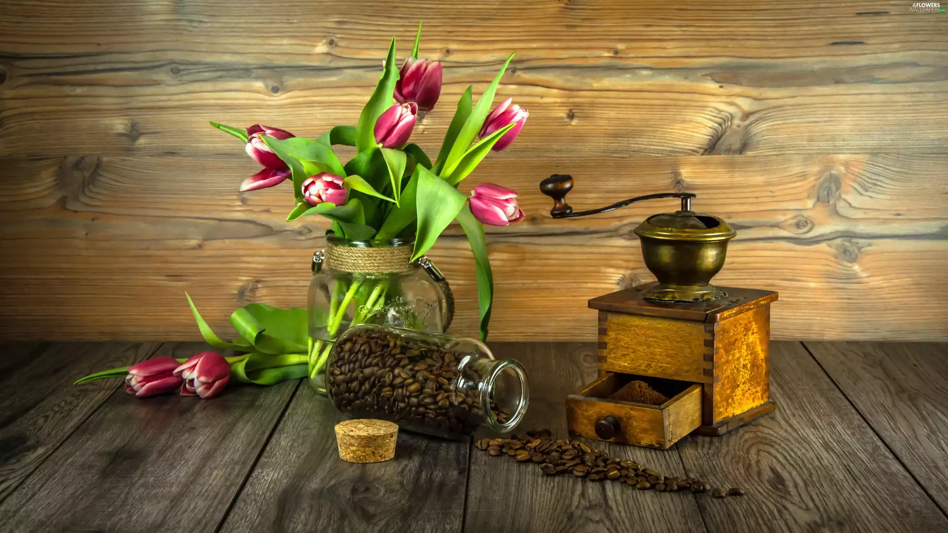 coffee, mill, Tulips, jar