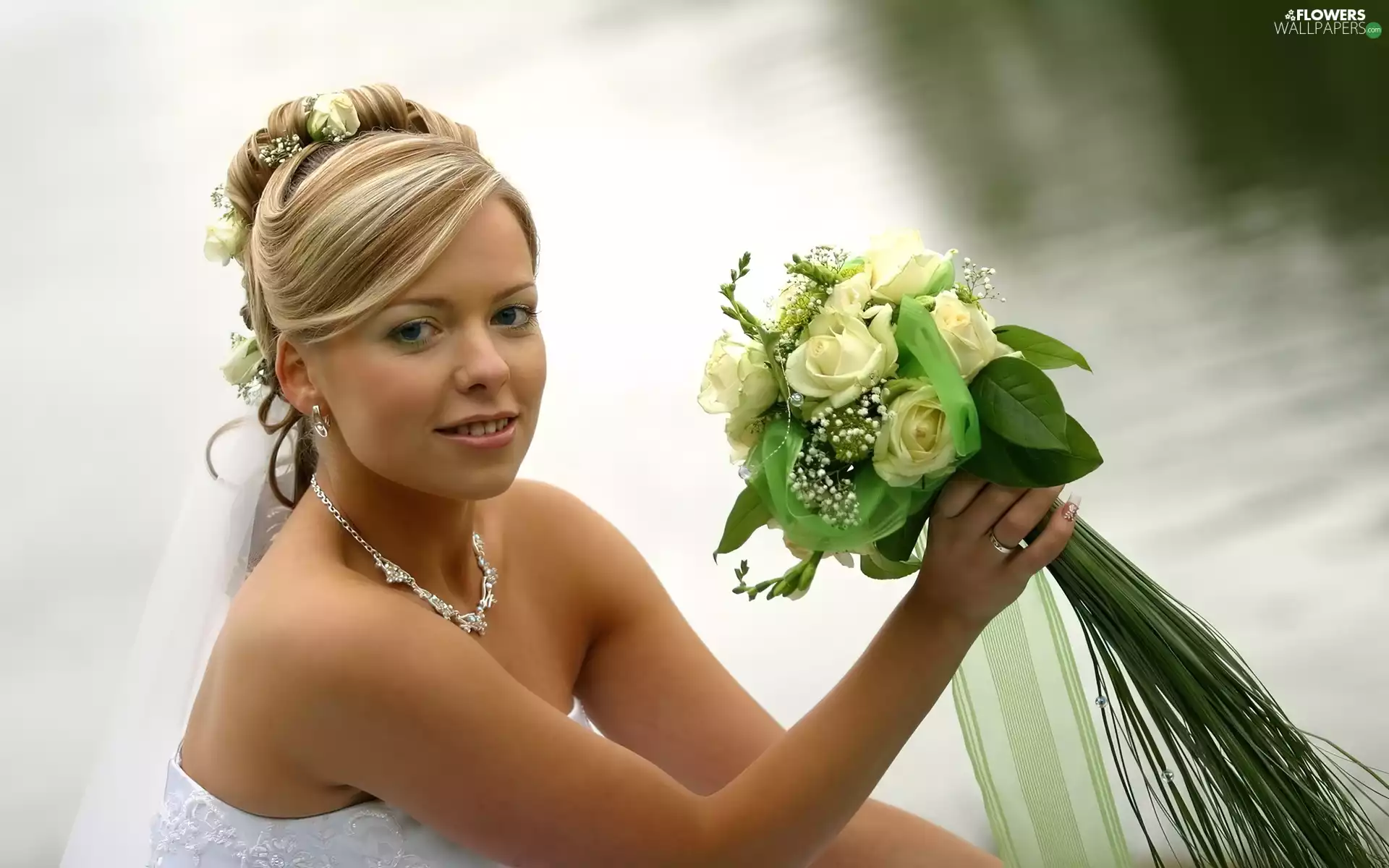 bouquet, lady, rouge, jewellery, white, young