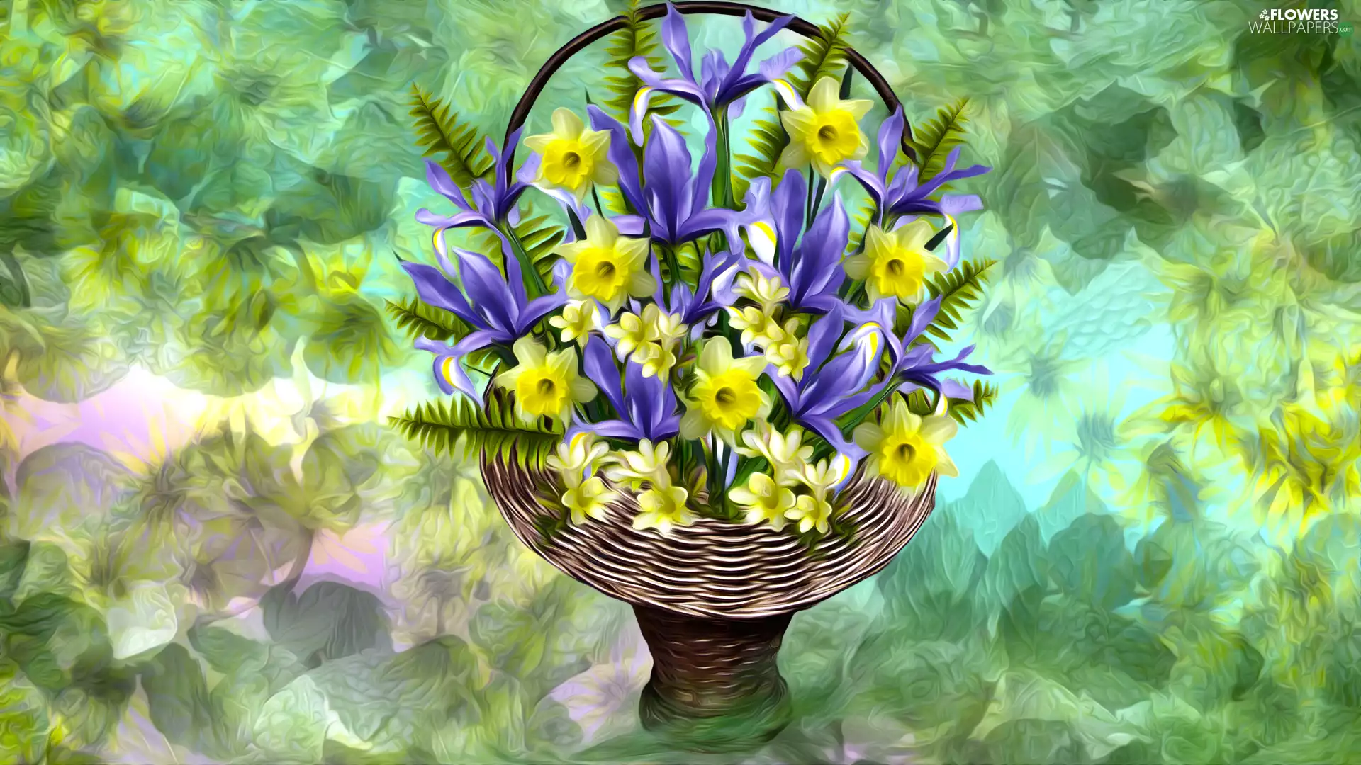 Bouquet of Flowers, Jonquil, Flowers, basket, graphics