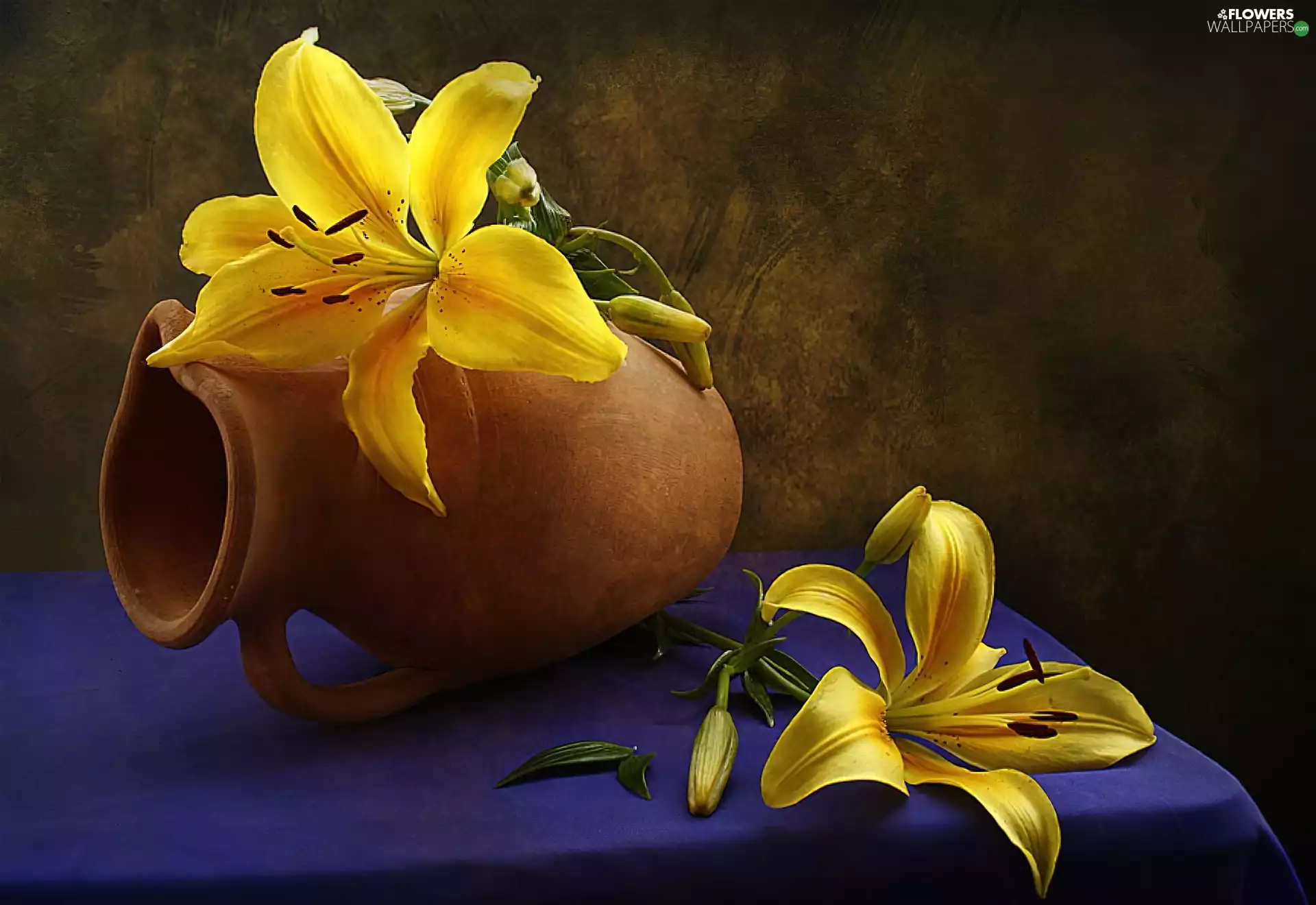 jug, Yellow, lilies