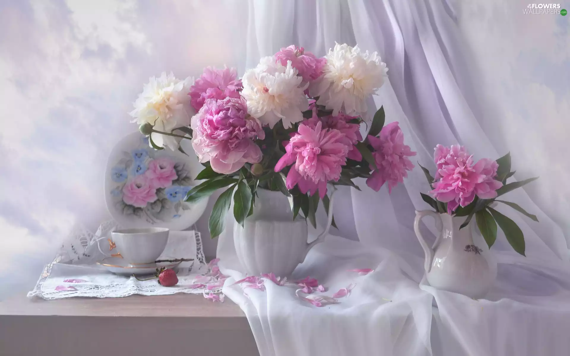 Peonies, cup, composition, jug