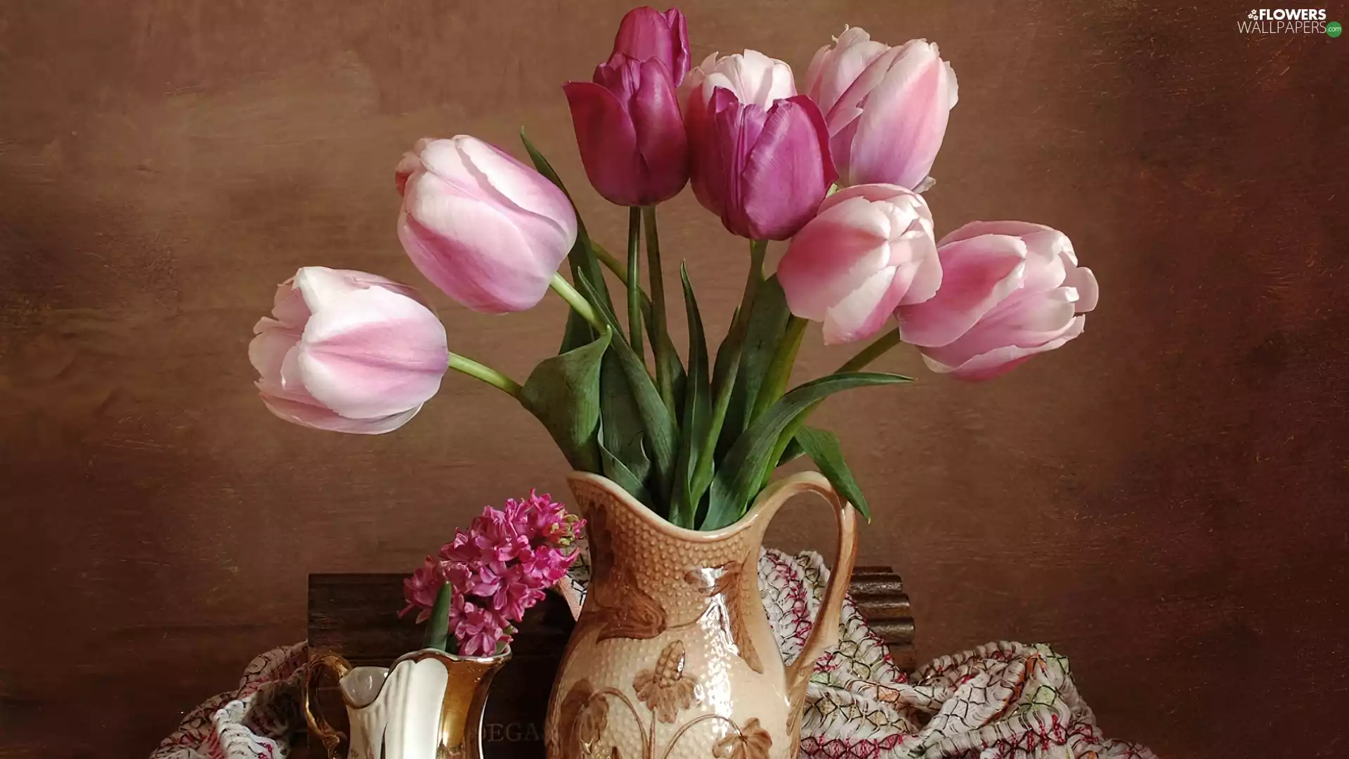 Pink, clay, Jugs, Tulips