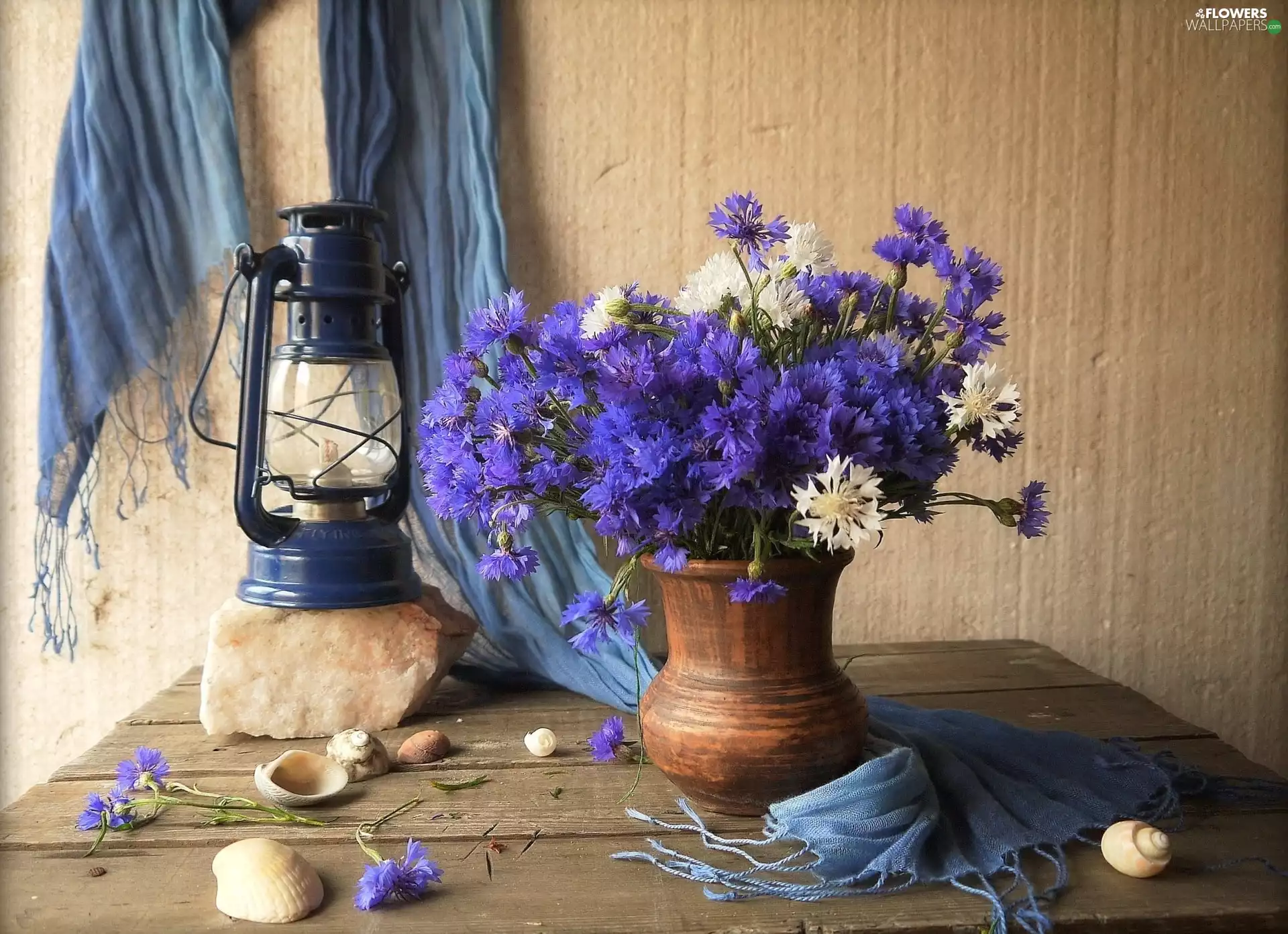 Lamp, bouquet, Cornflower