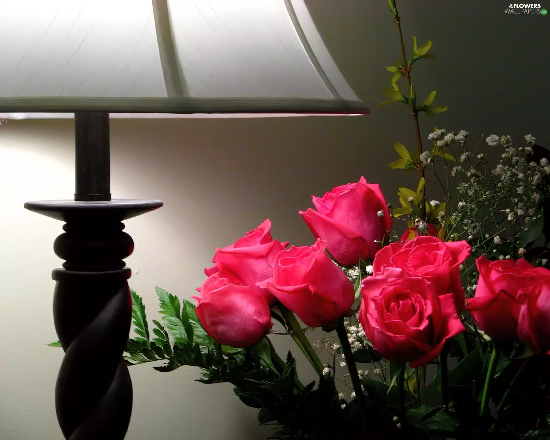 Lamp, Red, roses