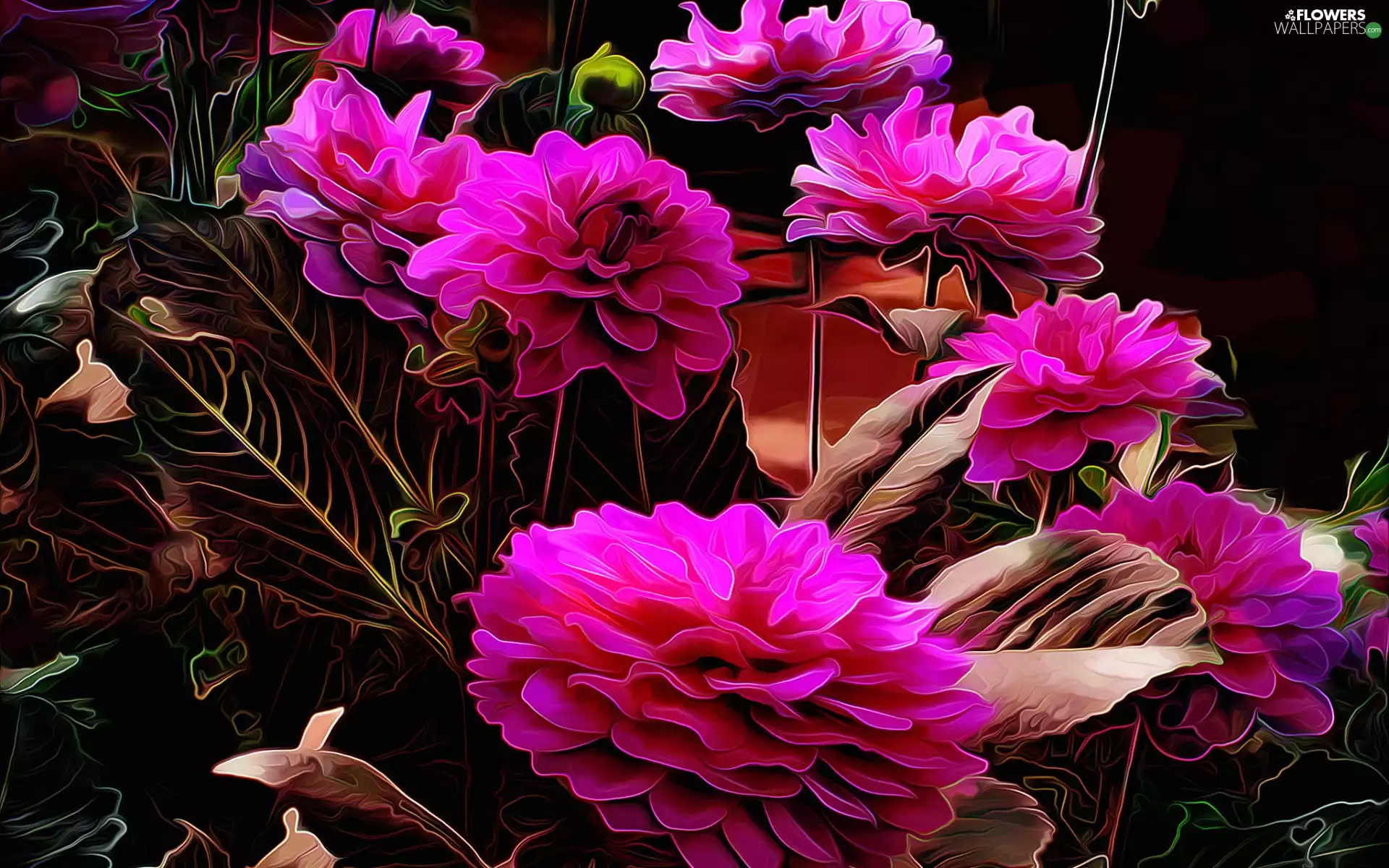 Flowers, Leaf, bouquet, Pink, Fractalius