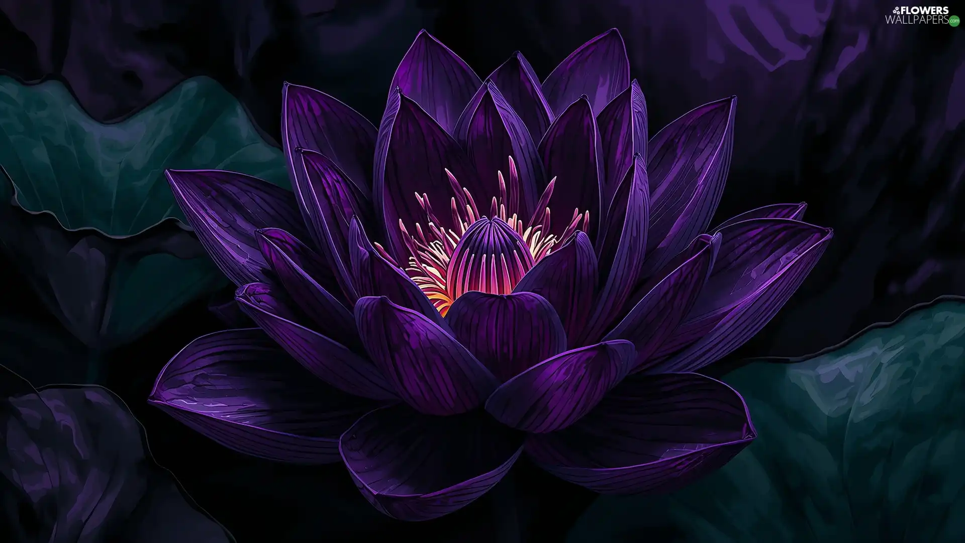 Violet, Colourfull Flowers, Leaf, Ai, rods, lotus