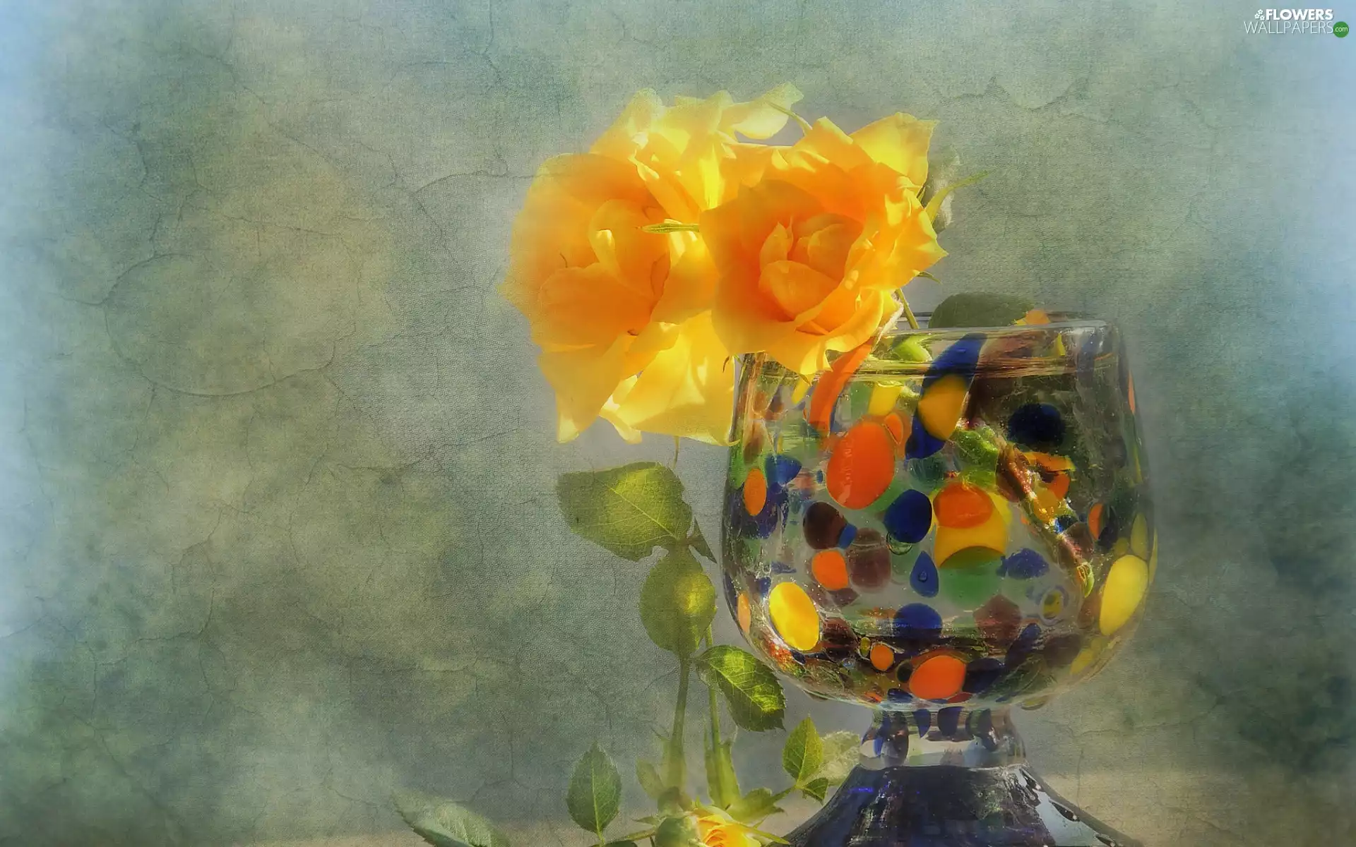 cup, color, roses, Leaf, Yellow, Vase