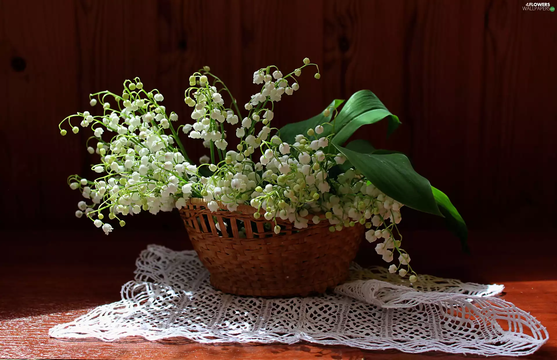 bouquet, basket, napkin, lilies