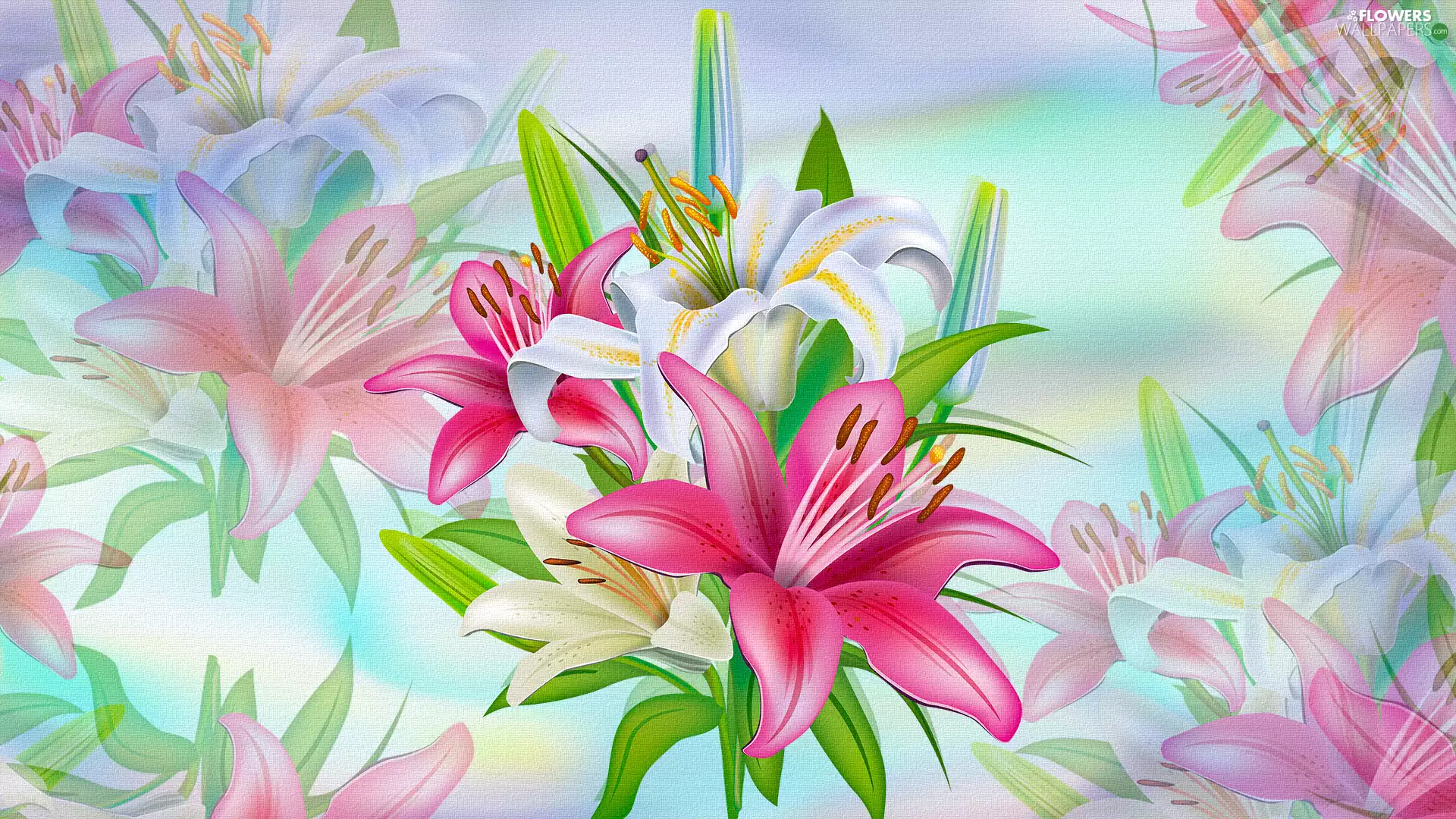 Flowers, bouquet, 2D, lilies