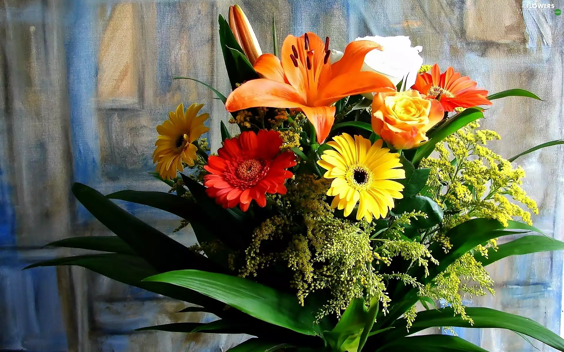 Lily, bouquet, gerberas