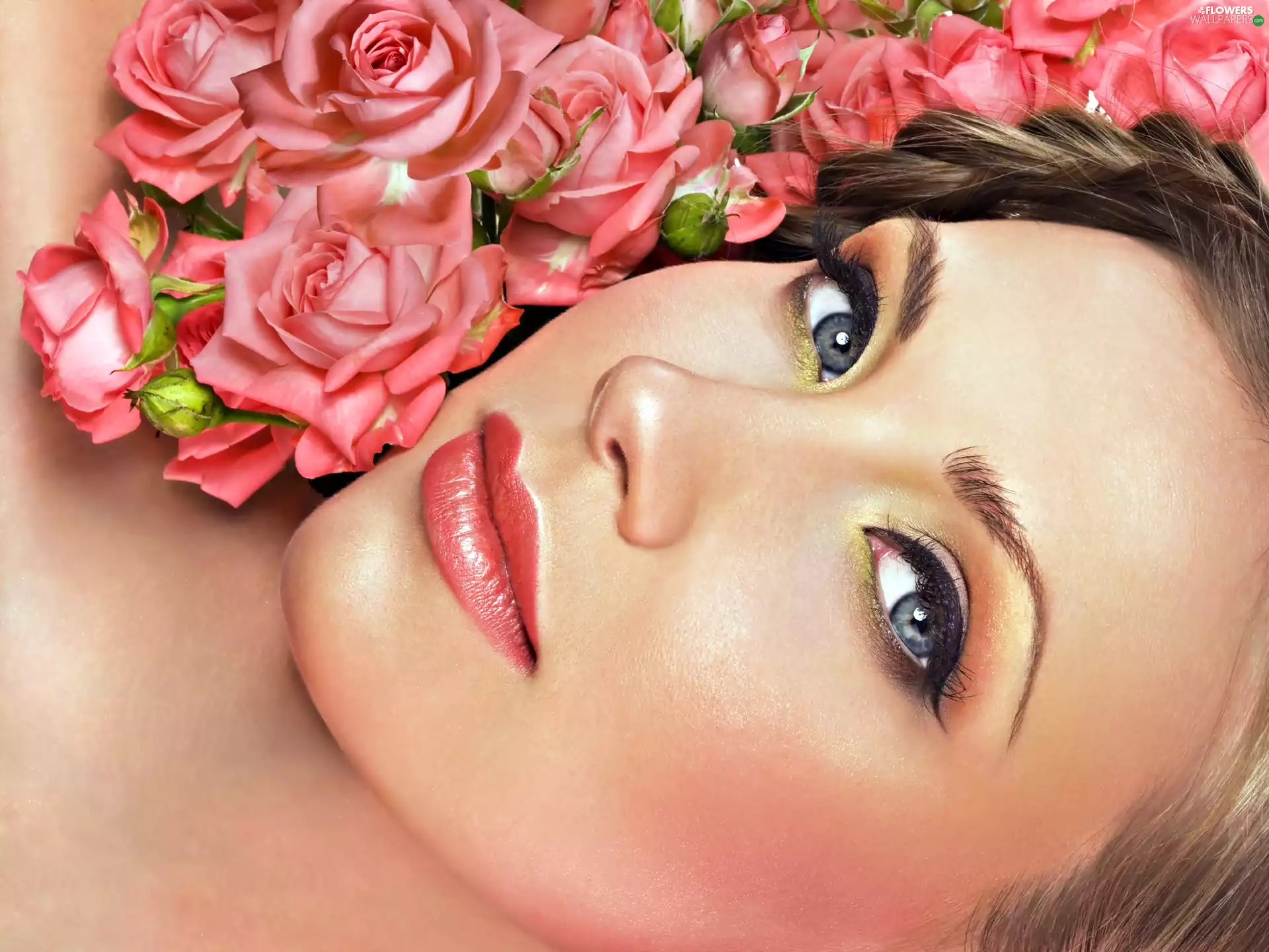 Women, make-up, roses, model