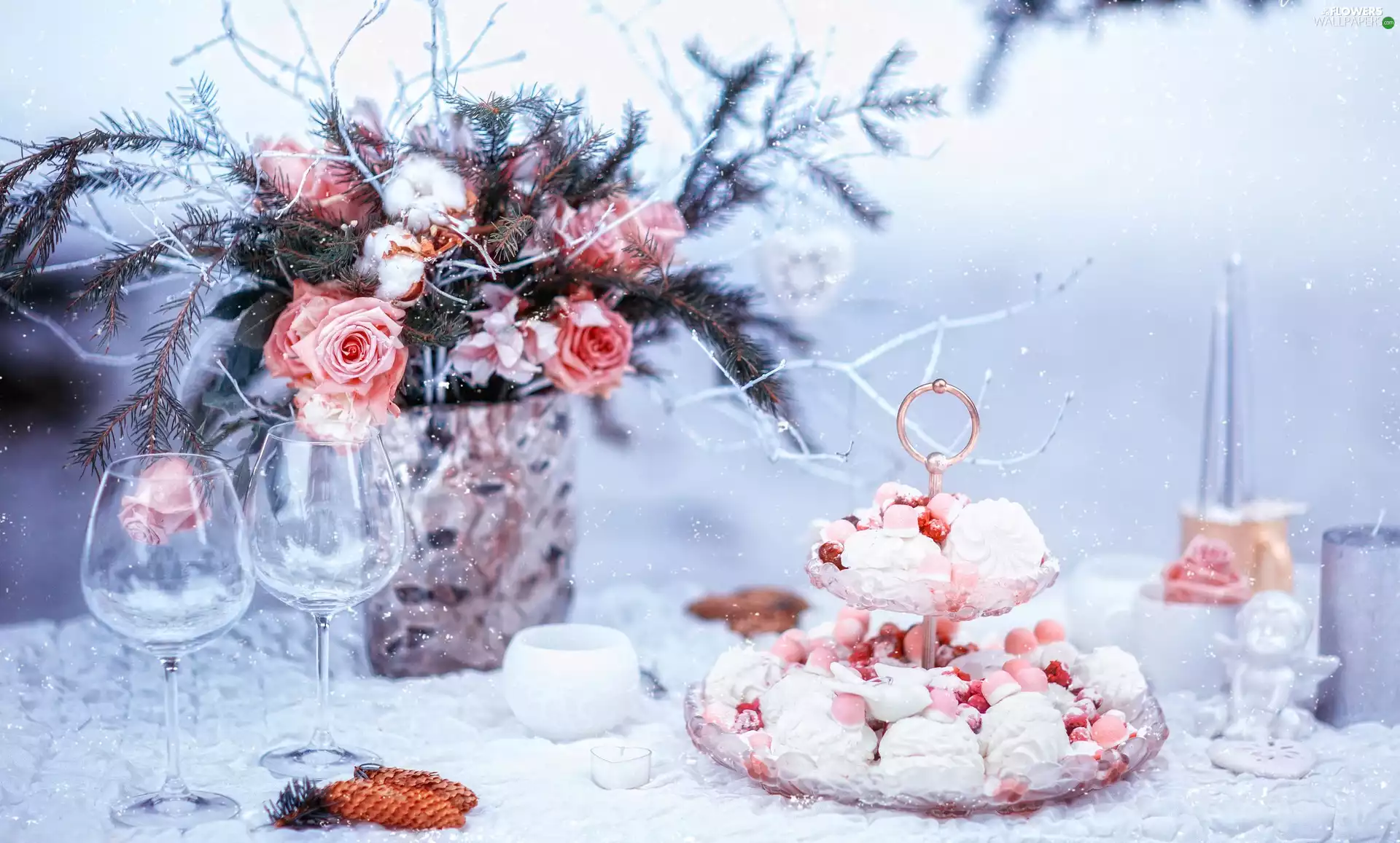jellies, Cookies, roses, meringues, composition, Flowers, bouquet