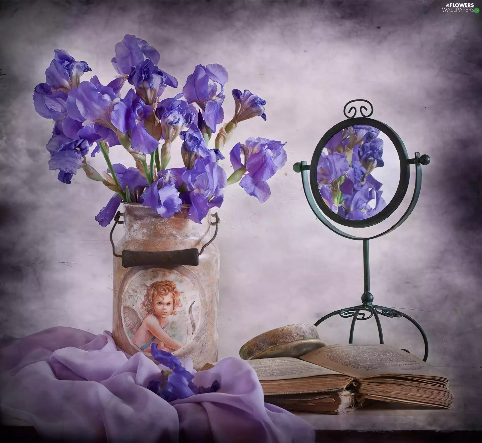 mirror, Vase, Irises