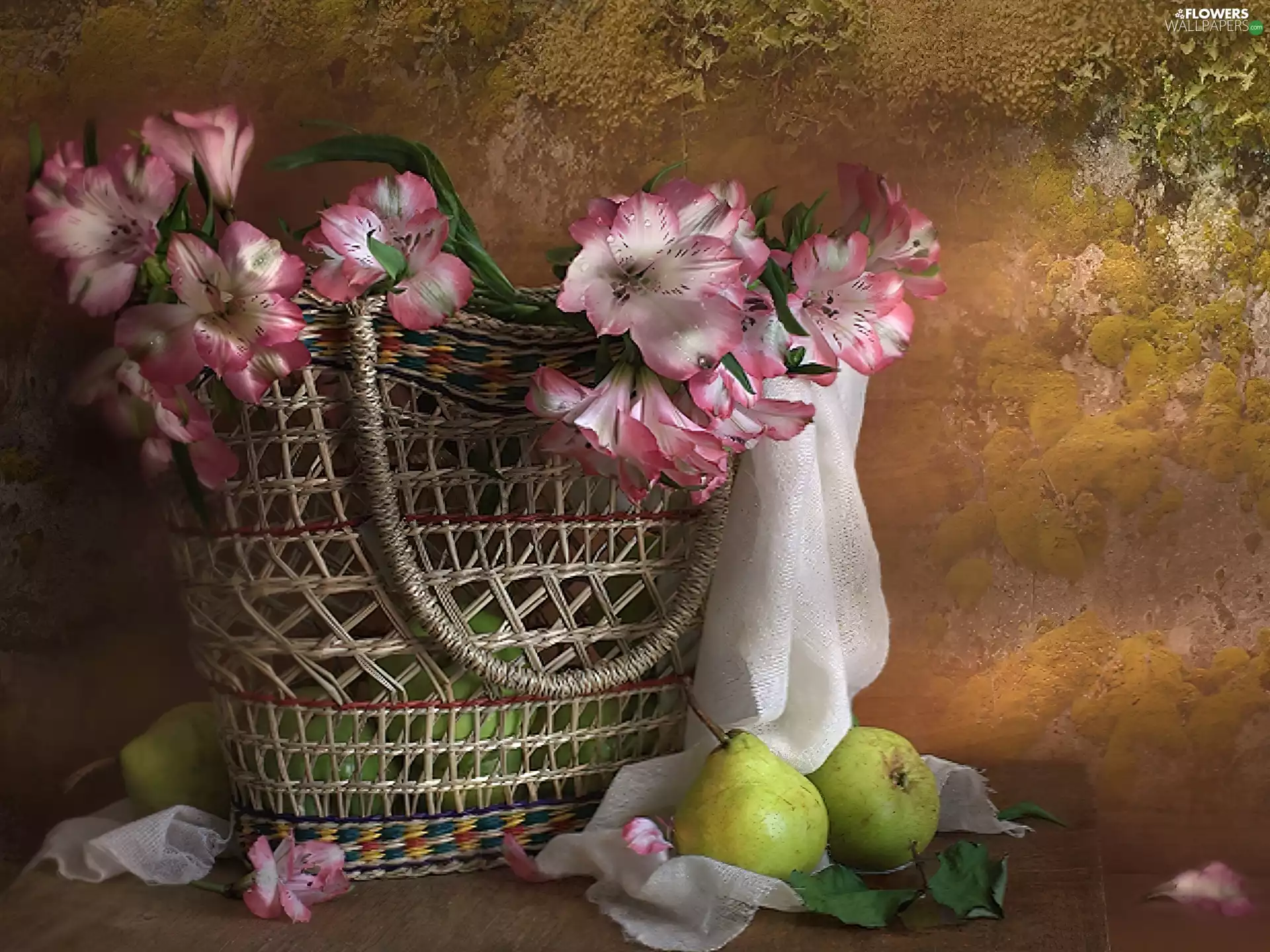 basket, truck concrete mixer, pink, flowers, bouquet