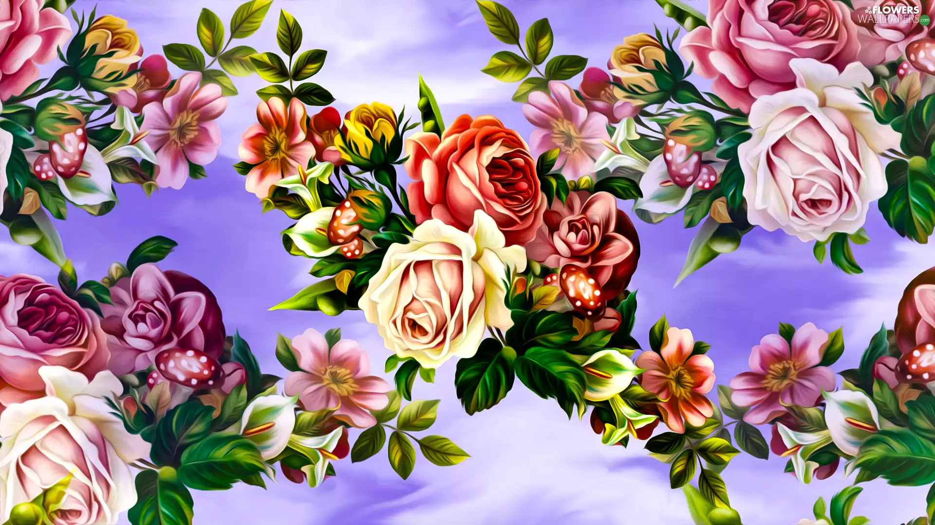 Flowers, roses, graphics, Multicoloured