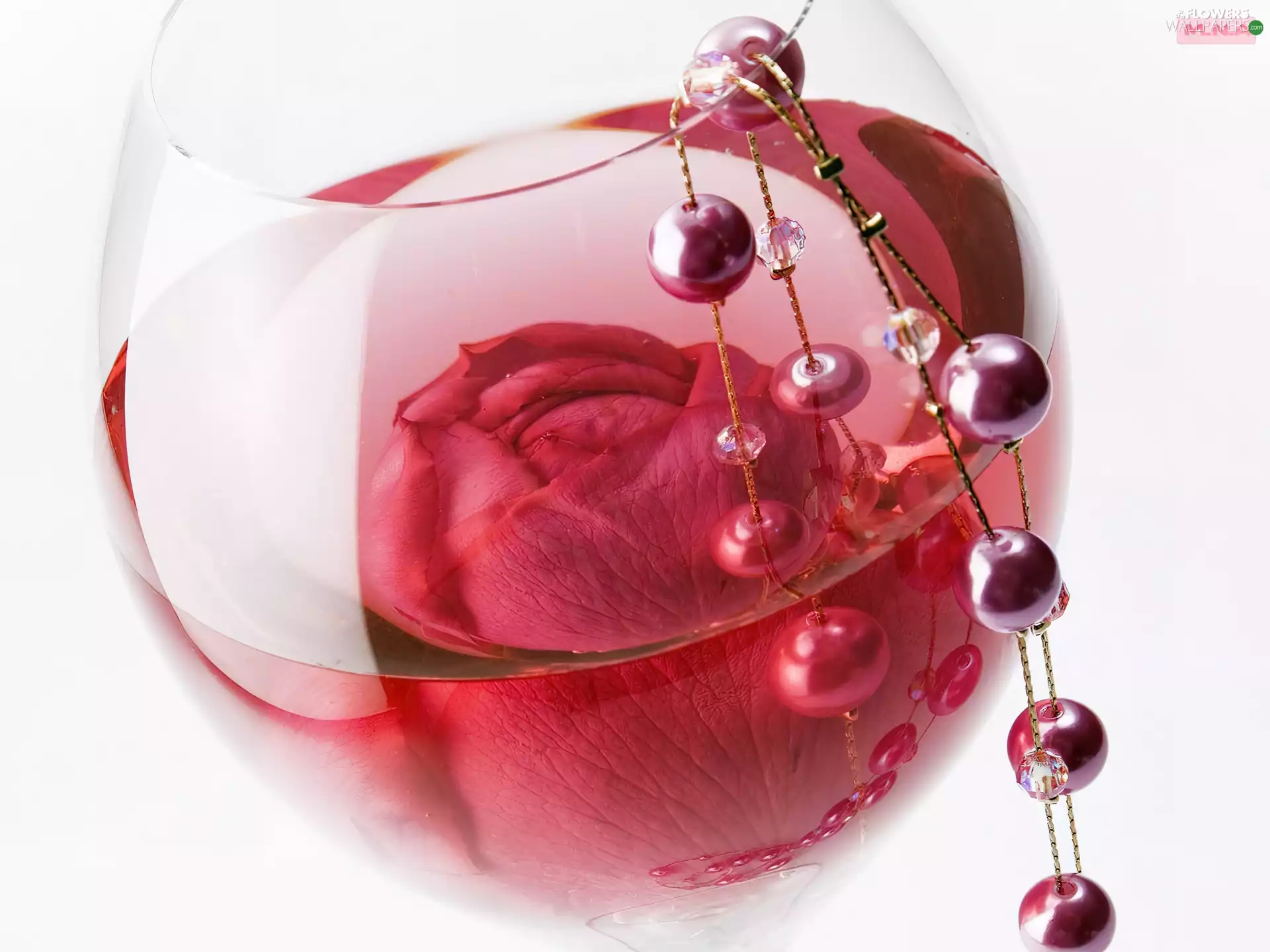 Necklace, glass, rose