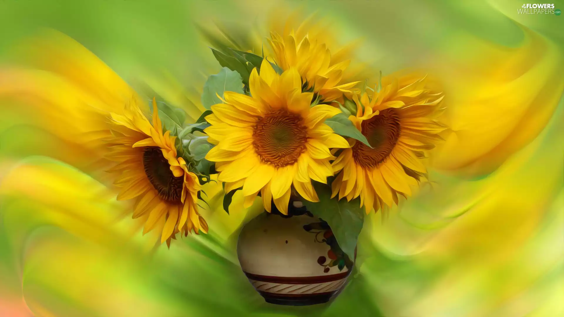 graphics, Nice sunflowers, Vase, bouquet